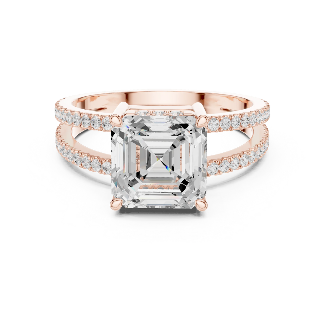 Asscher Cut Diamond Split Shank Engagement Ring