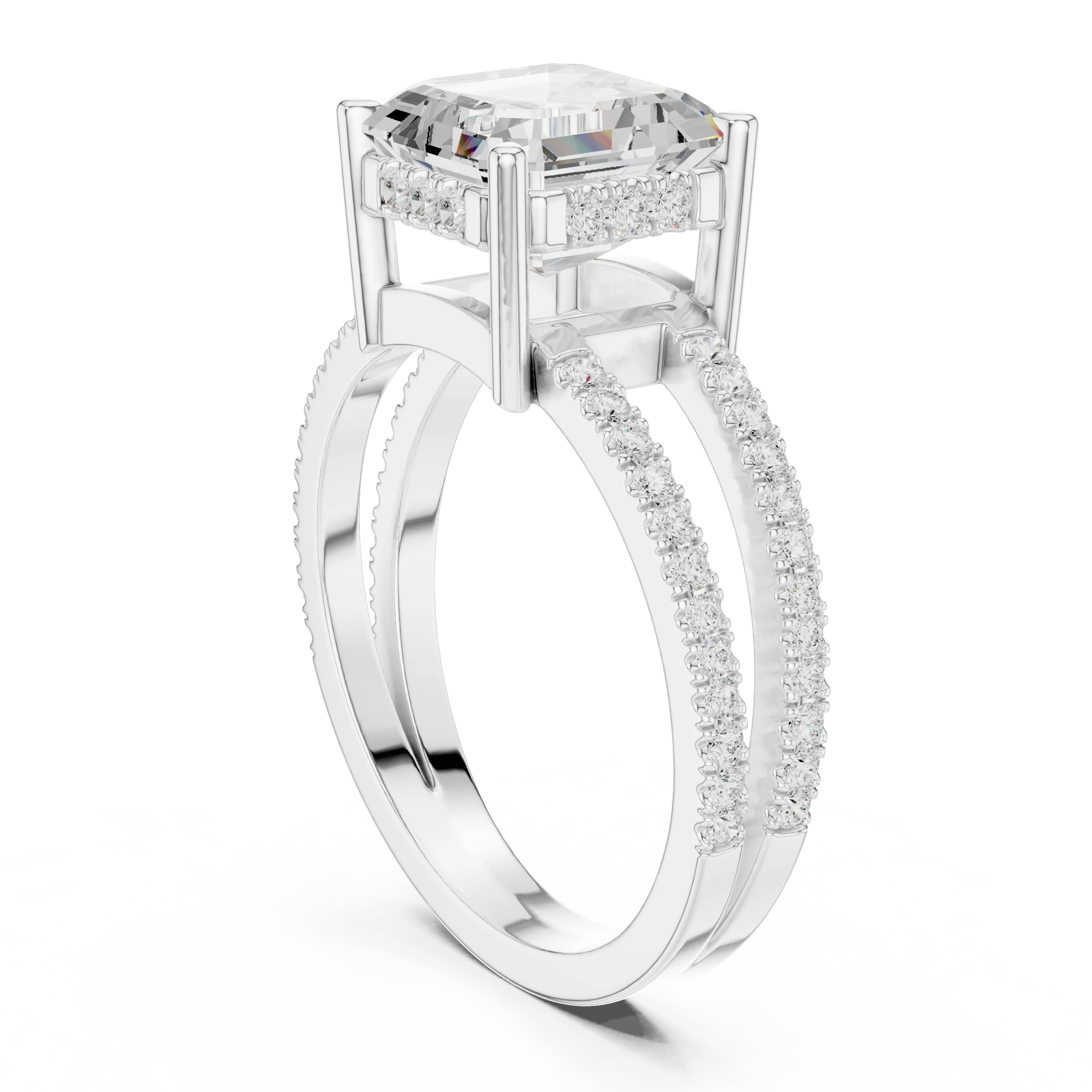 Asscher Cut Diamond Split Shank Engagement Ring
