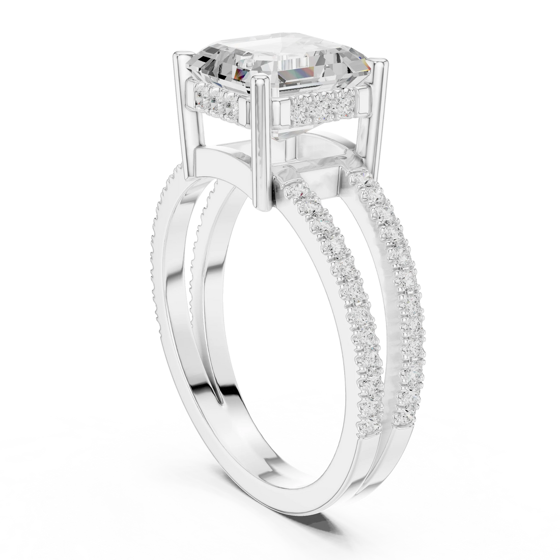 Asscher Cut Diamond Split Shank Engagement Ring