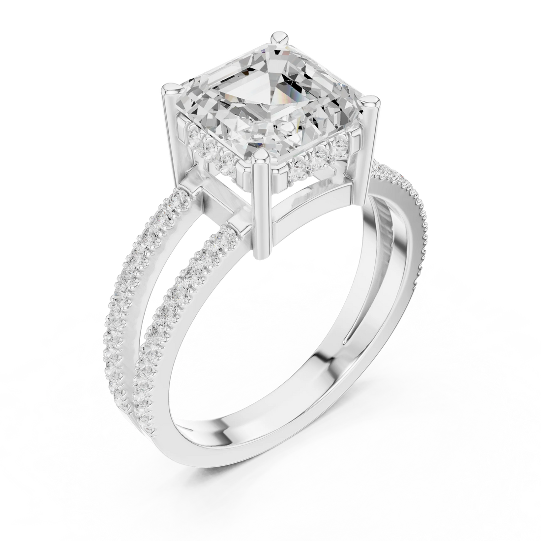 Asscher Cut Diamond Split Shank Engagement Ring