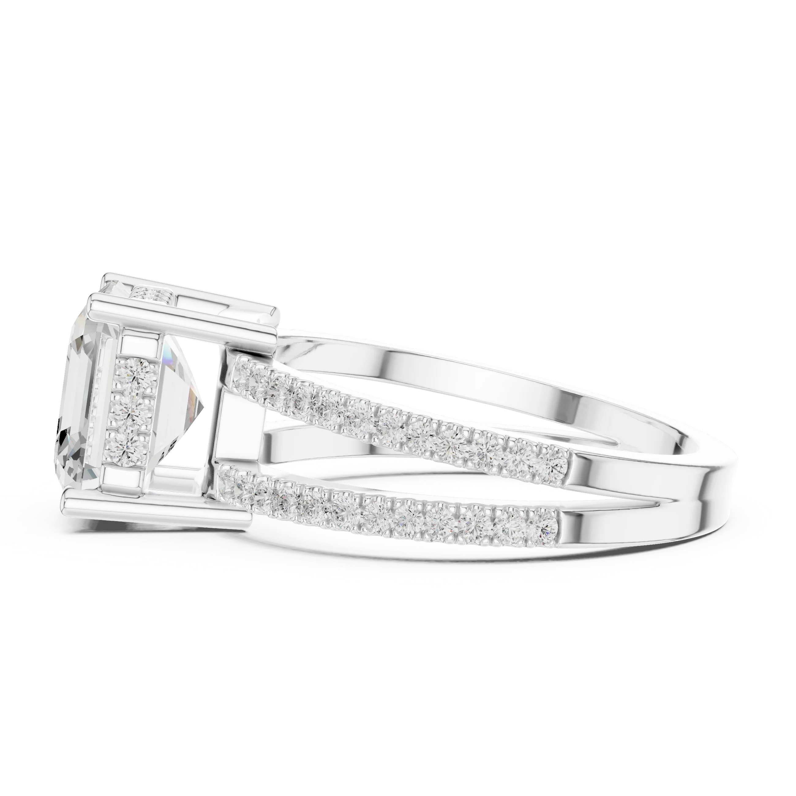 Asscher Cut Diamond Split Shank Engagement Ring