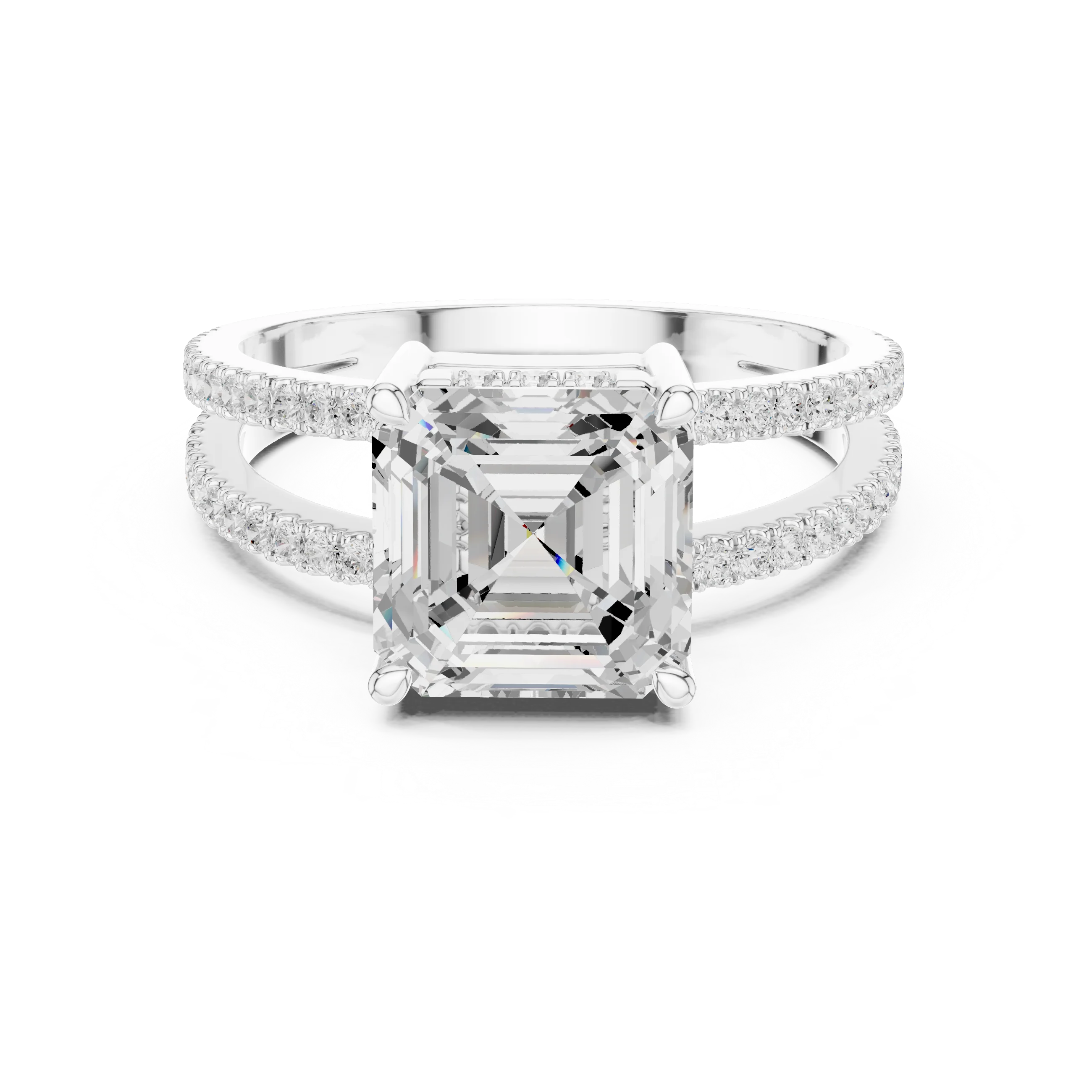 Asscher Cut Diamond Split Shank Engagement Ring