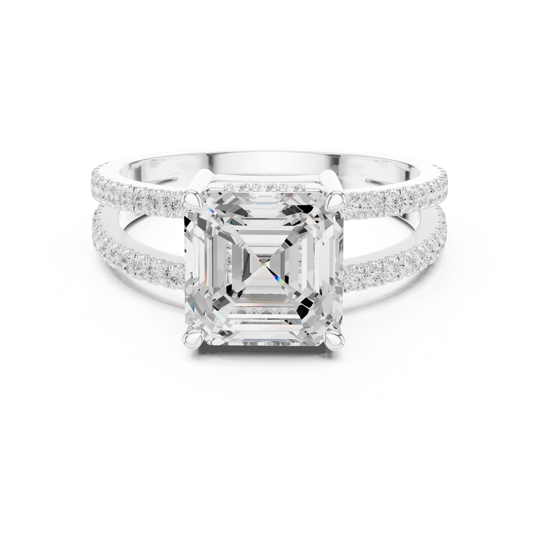 Asscher Cut Diamond Split Shank Engagement Ring