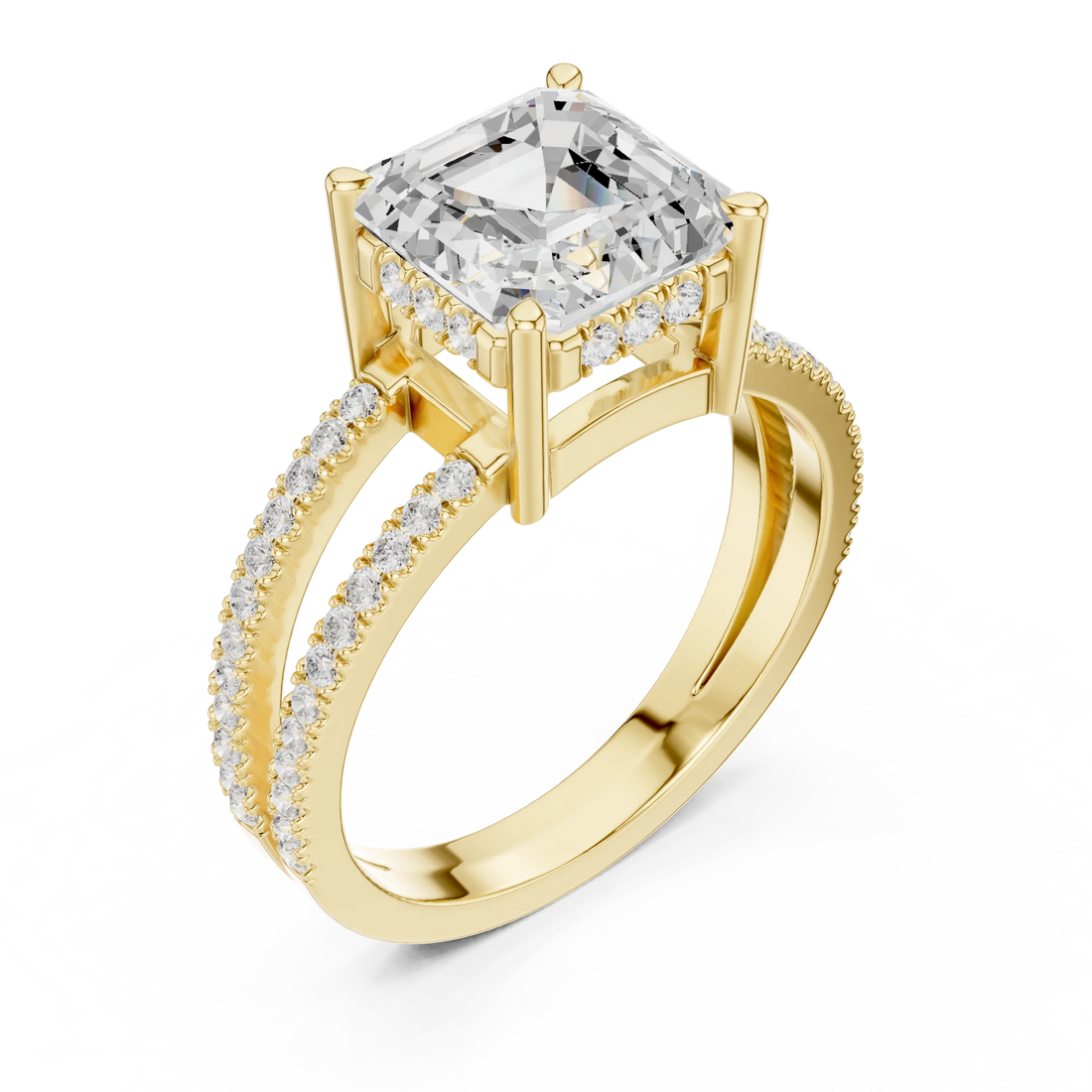 Asscher Cut Diamond Split Shank Engagement Ring