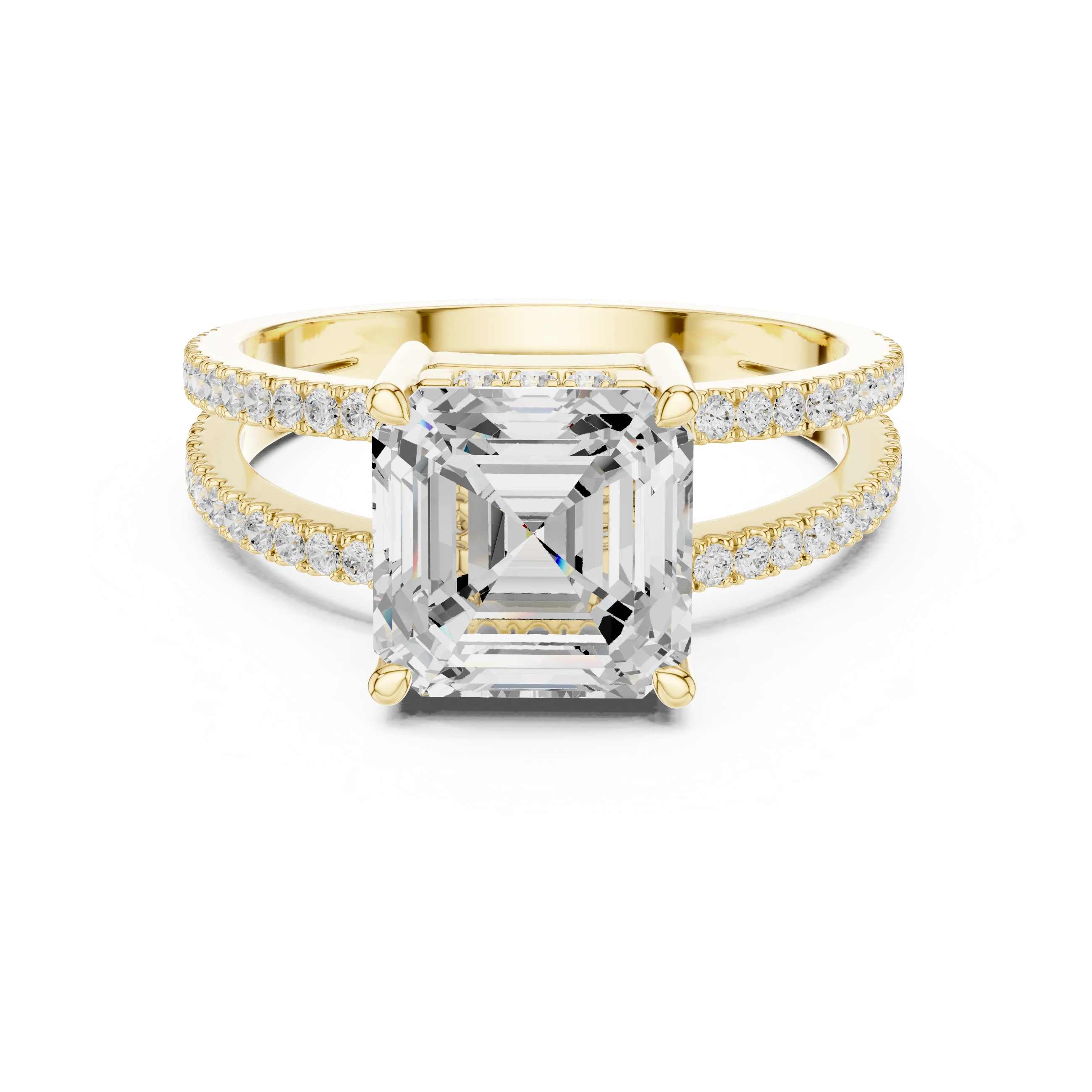 Asscher Cut Diamond Split Shank Engagement Ring