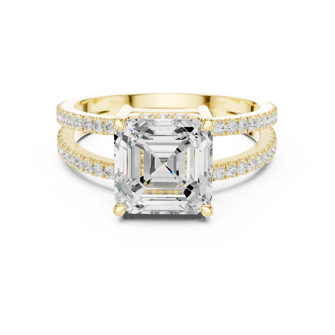 Asscher Cut Diamond Split Shank Engagement Ring