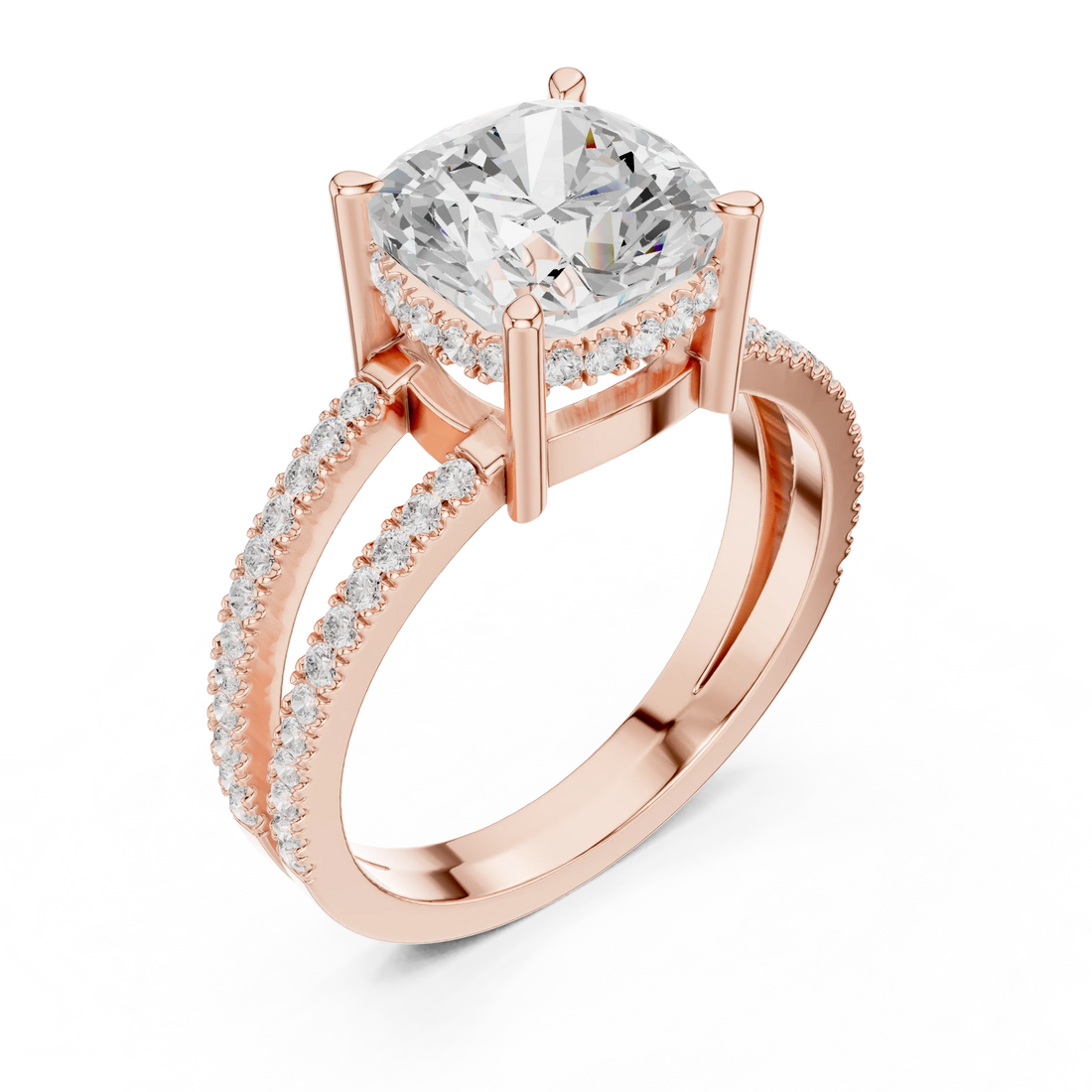 Cushion Cut Diamond Split Shank Engagement Ring