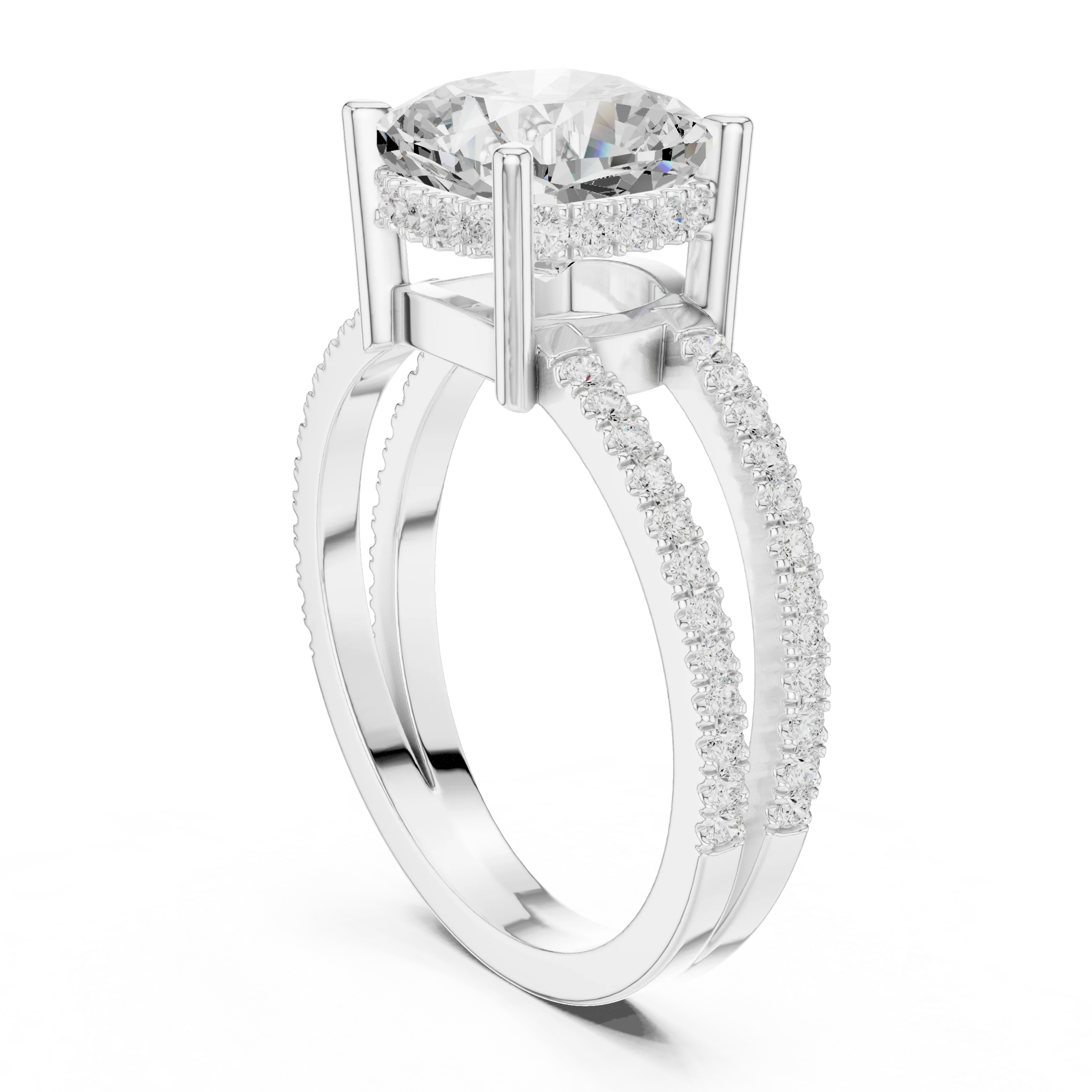 Cushion Cut Diamond Split Shank Engagement Ring