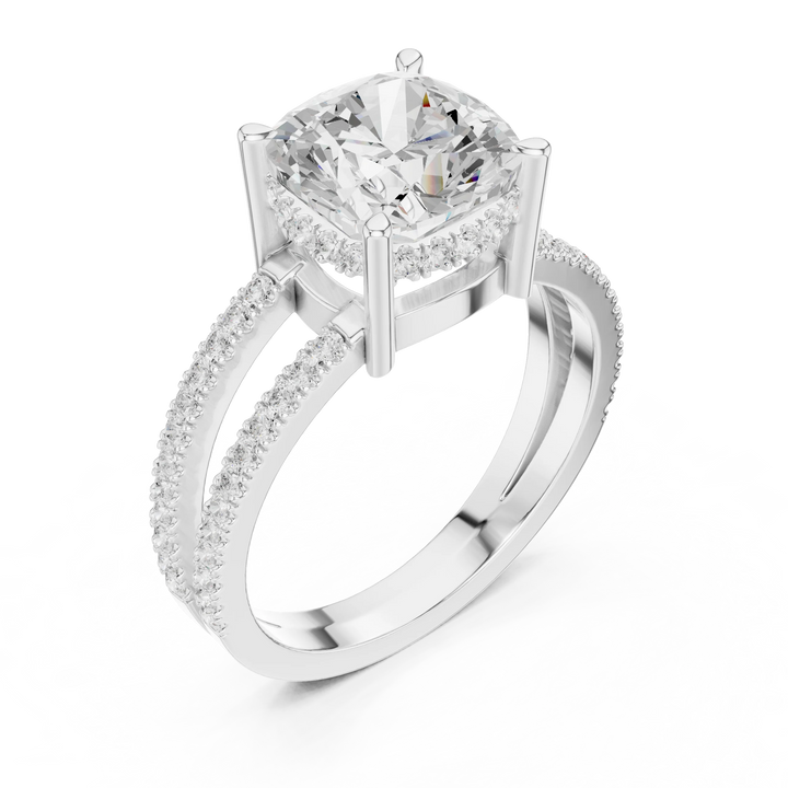 Cushion Cut Diamond Split Shank Engagement Ring