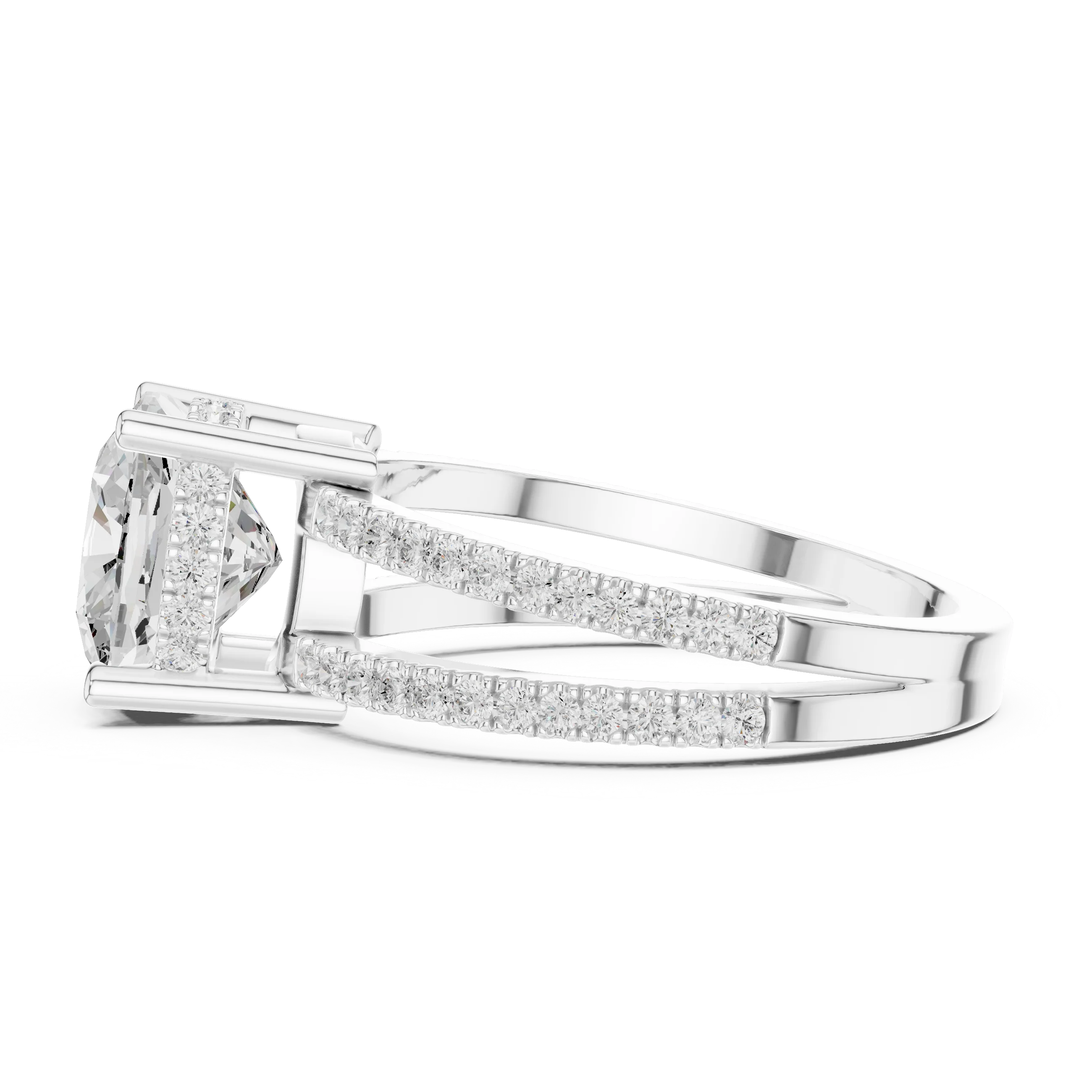 Cushion Cut Diamond Split Shank Engagement Ring