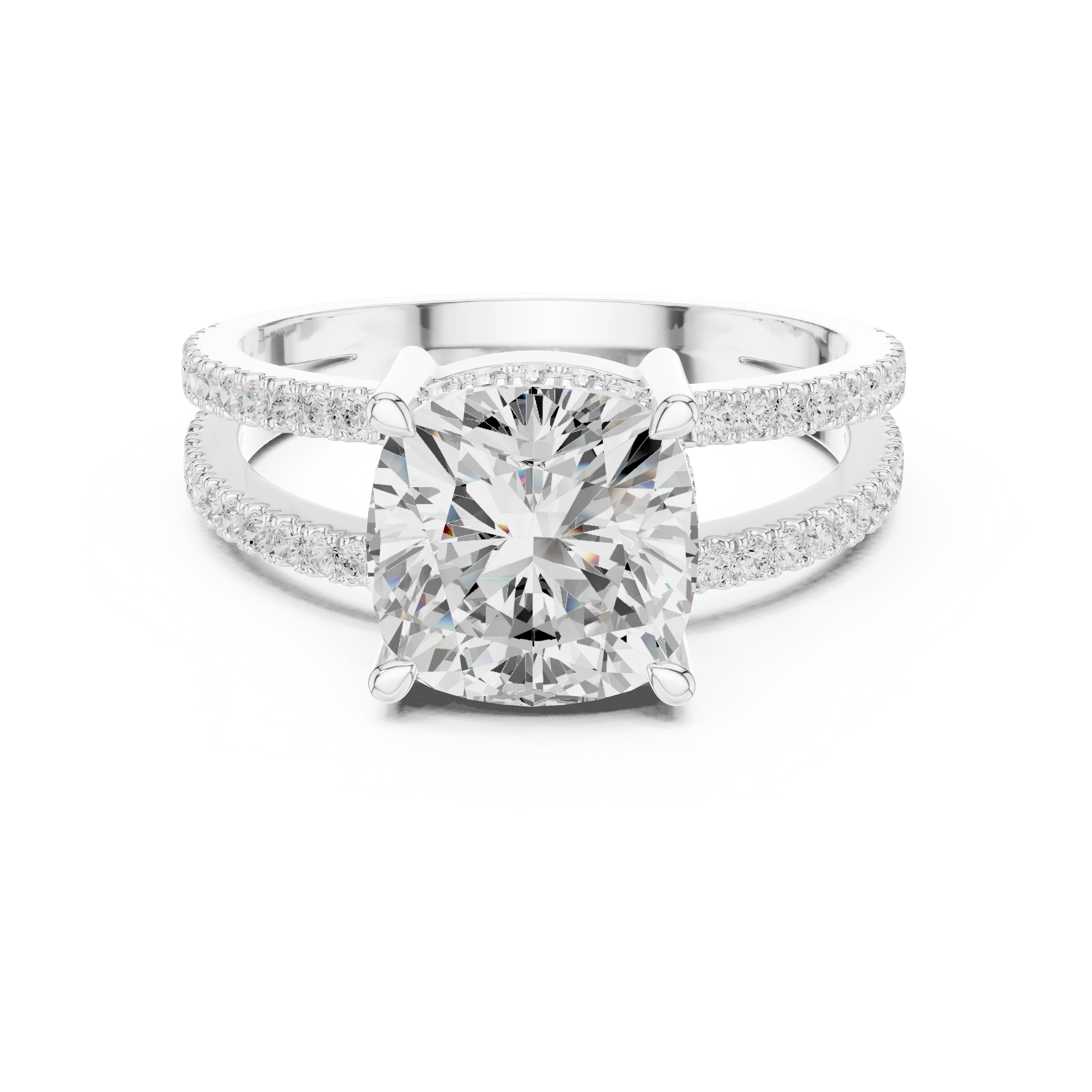 Cushion Cut Diamond Split Shank Engagement Ring