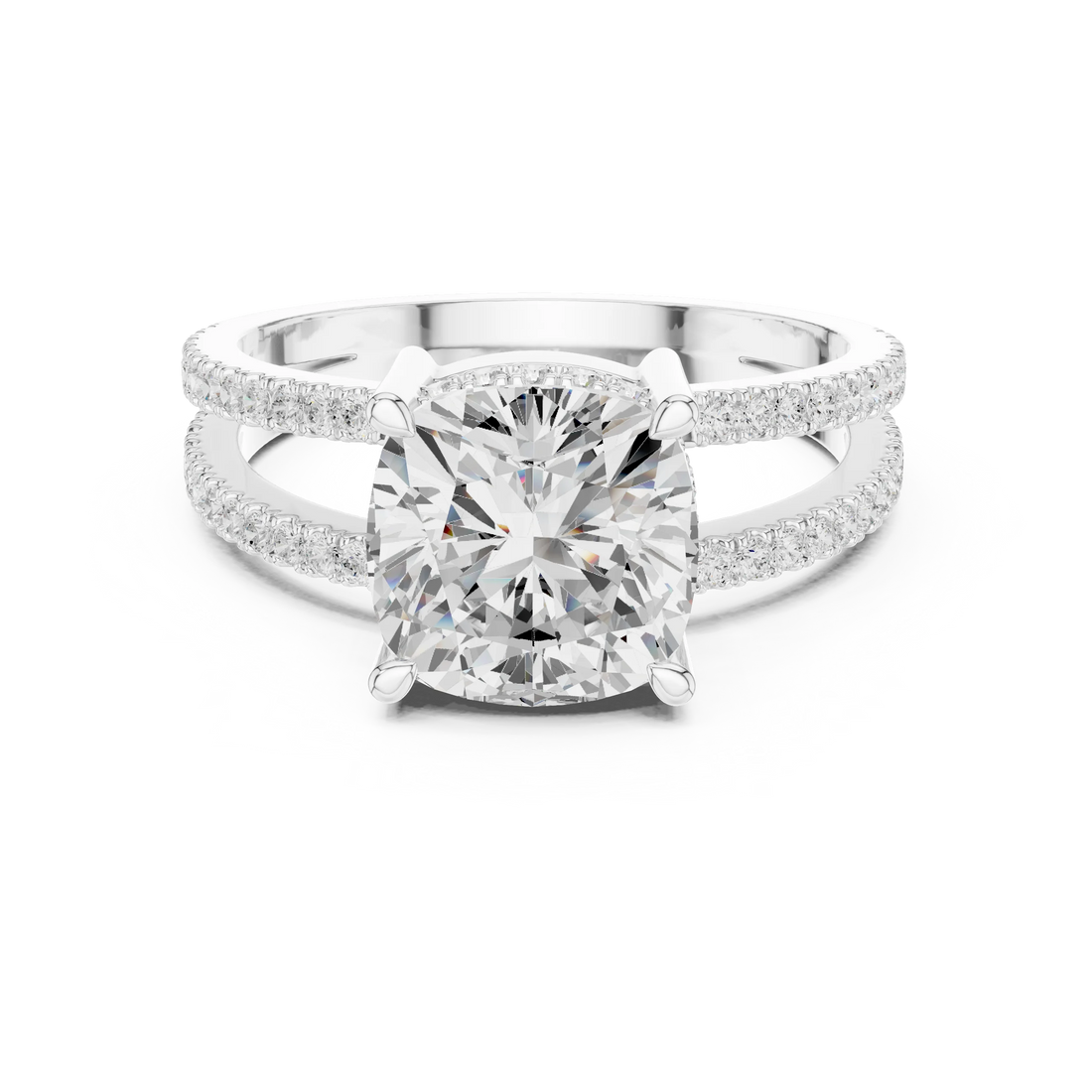 Cushion Cut Diamond Split Shank Engagement Ring