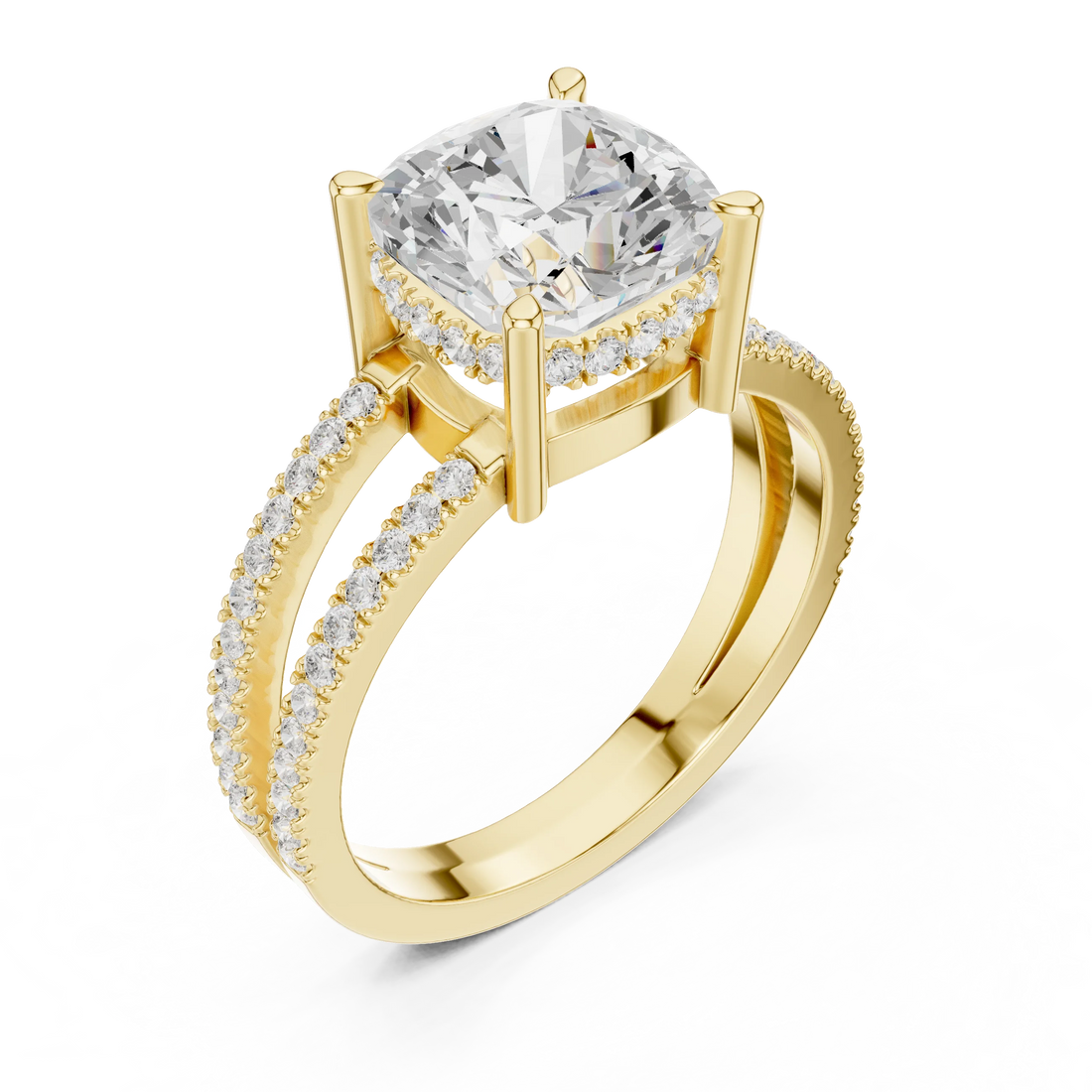Cushion Cut Diamond Split Shank Engagement Ring
