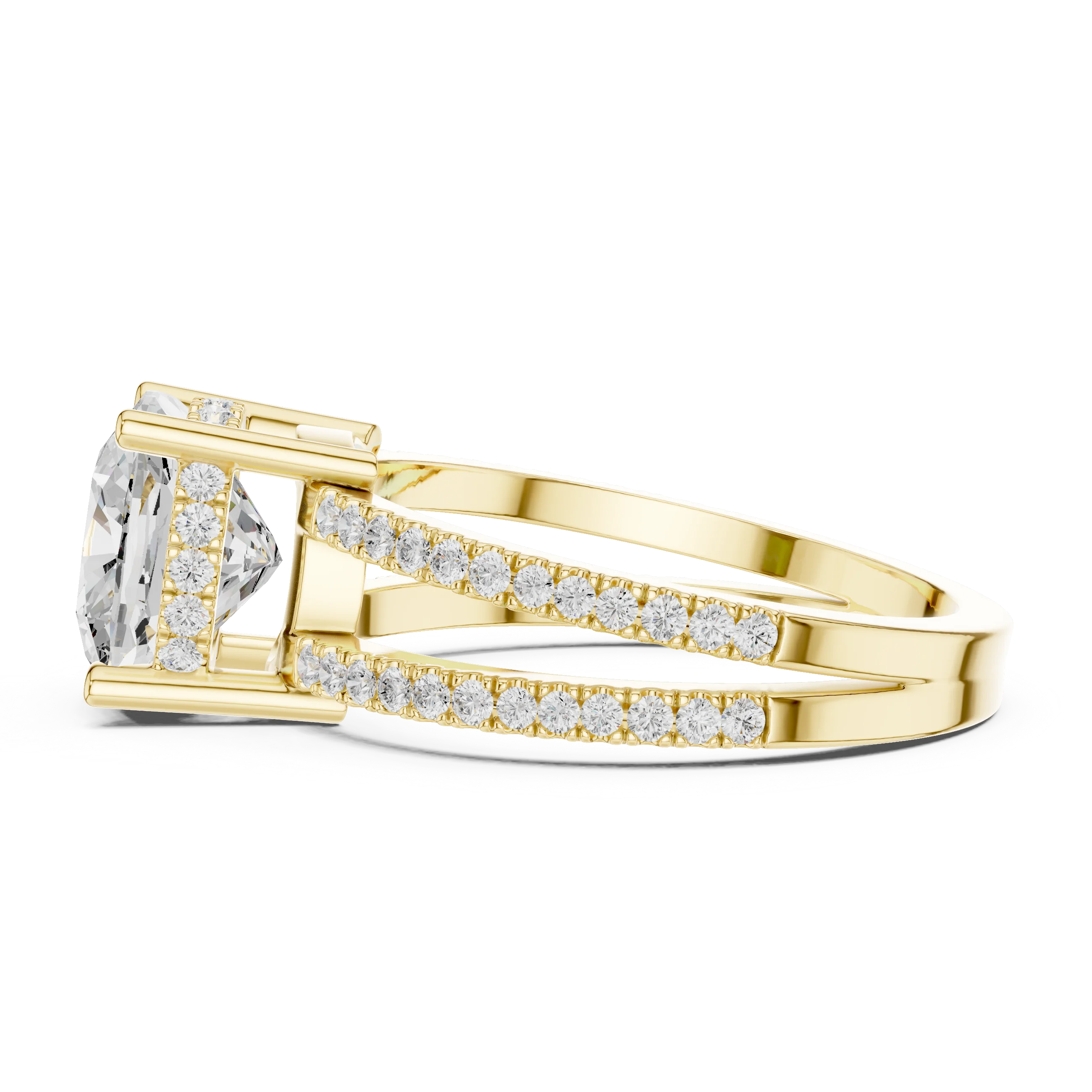 Cushion Cut Diamond Split Shank Engagement Ring