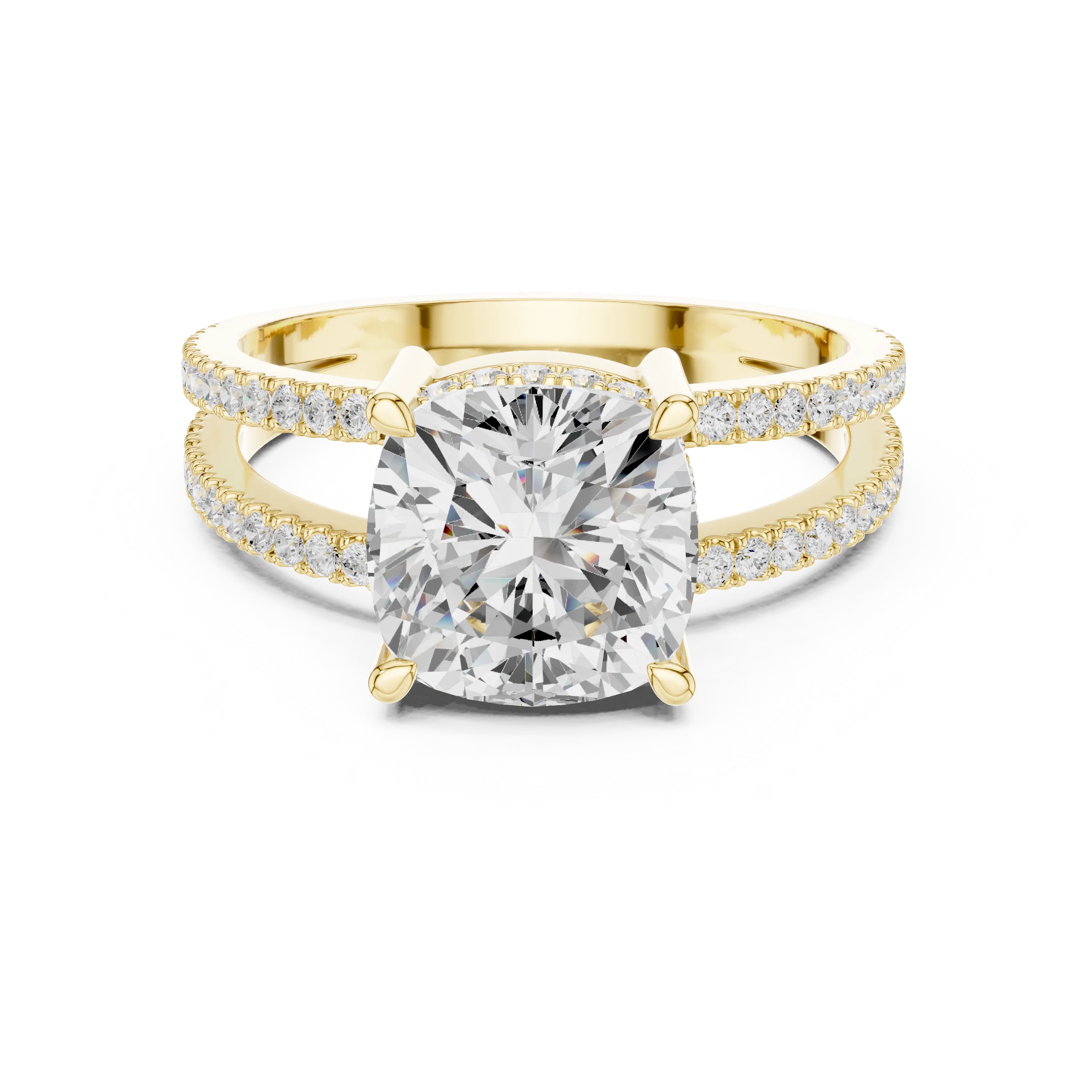 Cushion Cut Diamond Split Shank Engagement Ring