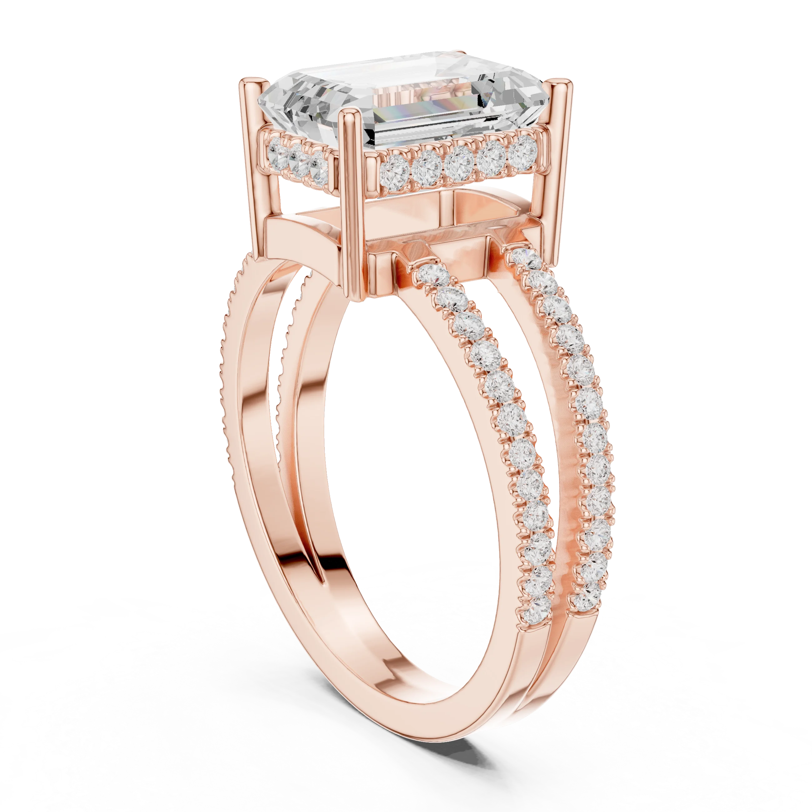 Emerald Cut Diamond Split Shank Engagement Ring