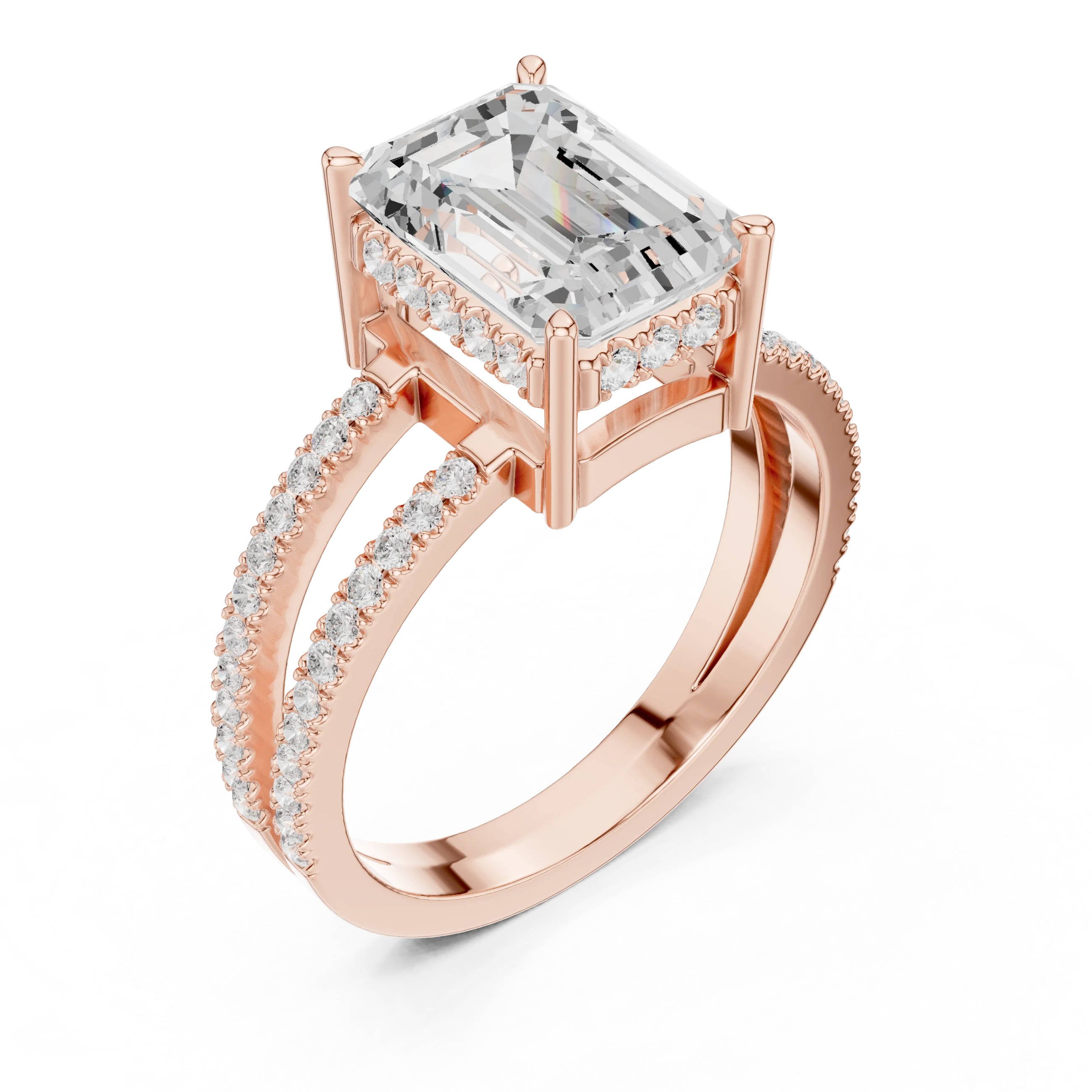 Emerald Cut Diamond Split Shank Engagement Ring