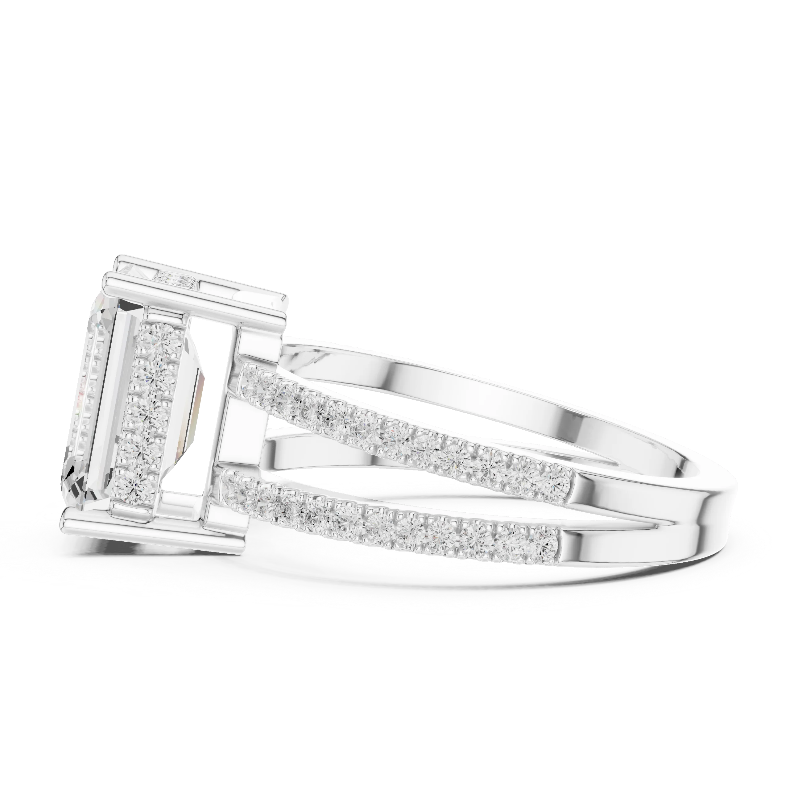 Emerald Cut Diamond Split Shank Engagement Ring