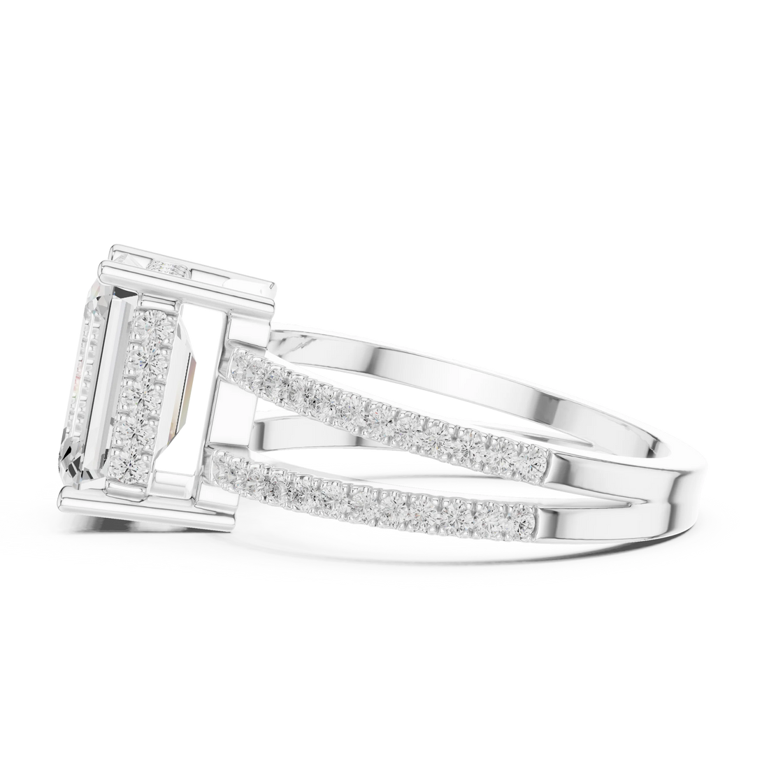 Emerald Cut Diamond Split Shank Engagement Ring