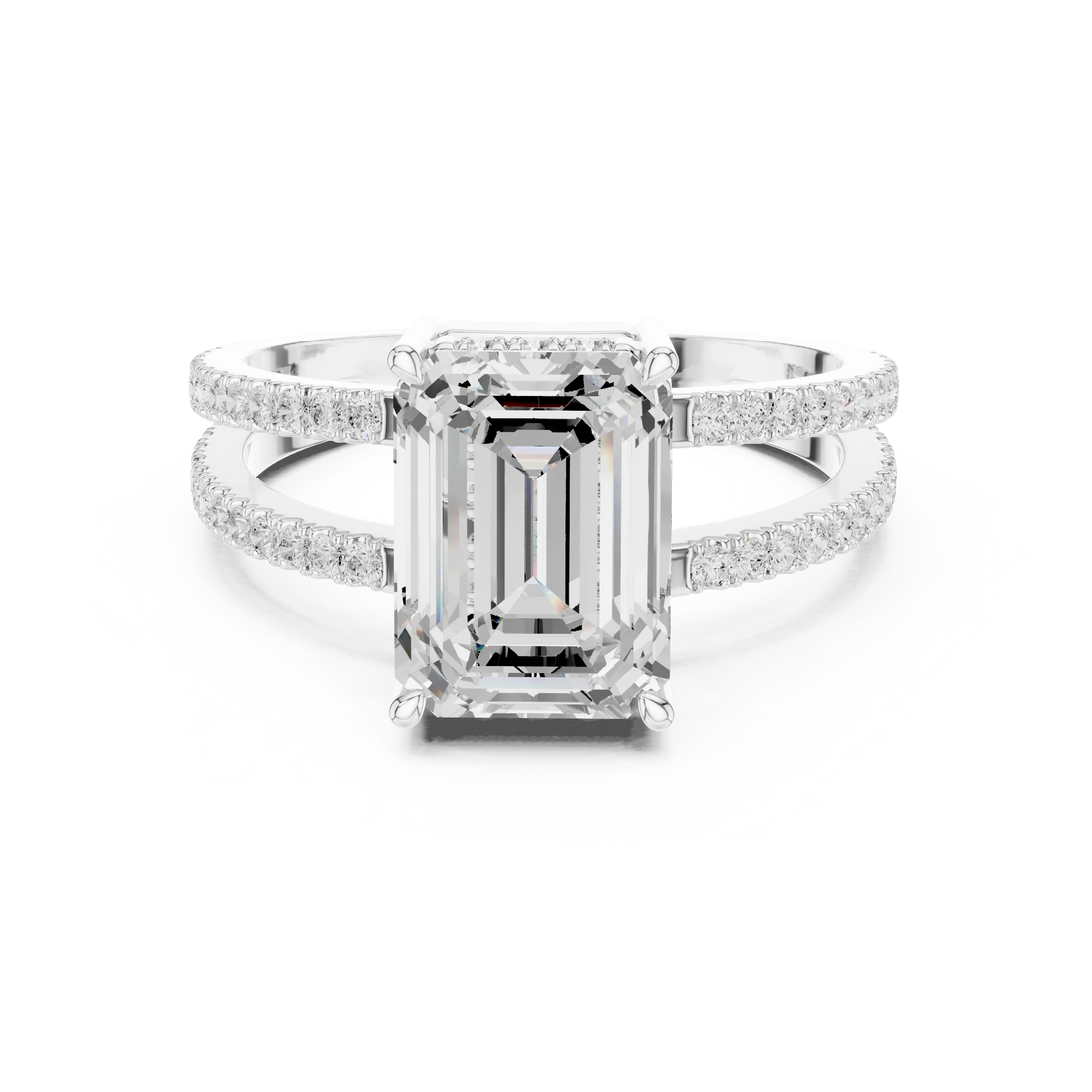 Emerald Cut Diamond Split Shank Engagement Ring