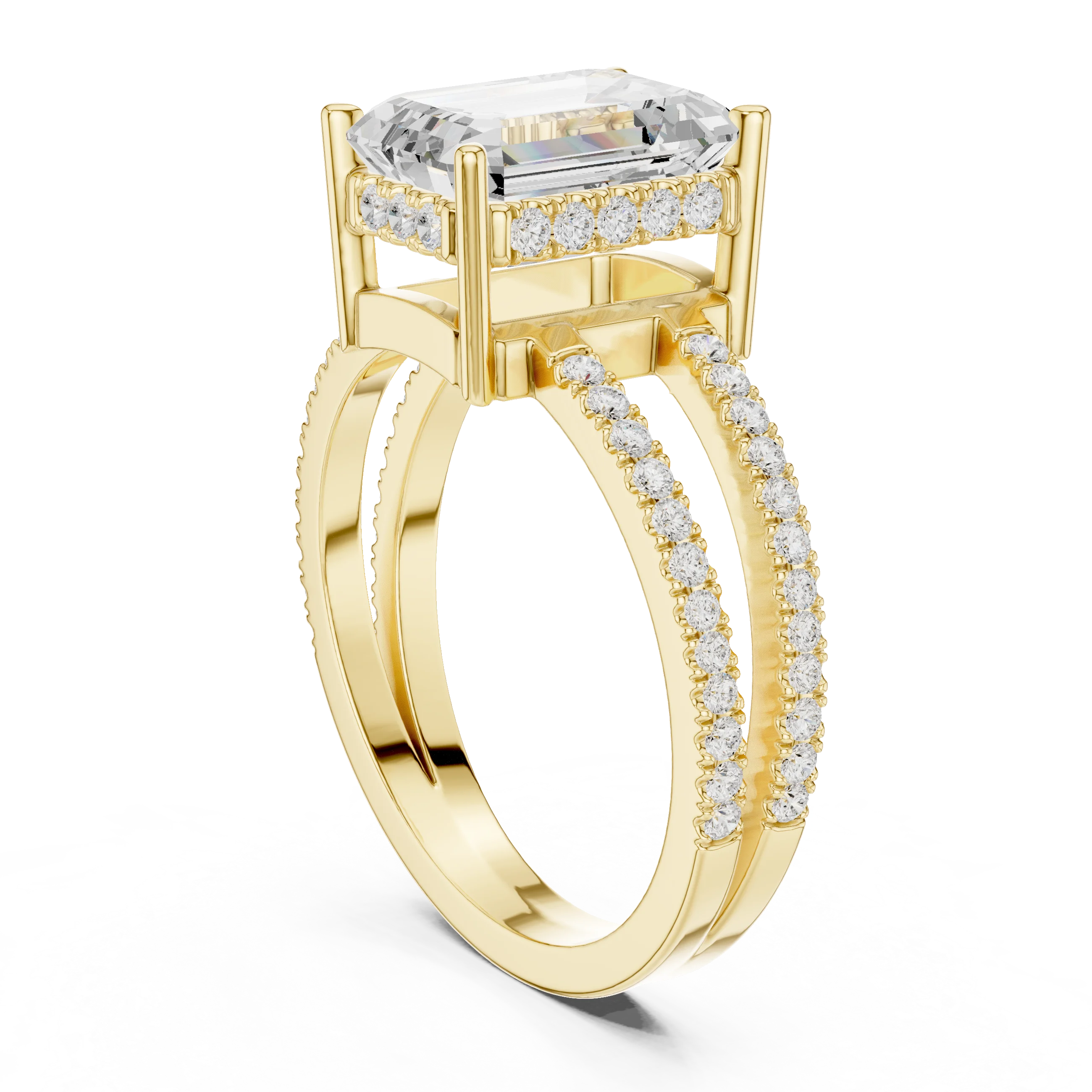 Emerald Cut Diamond Split Shank Engagement Ring