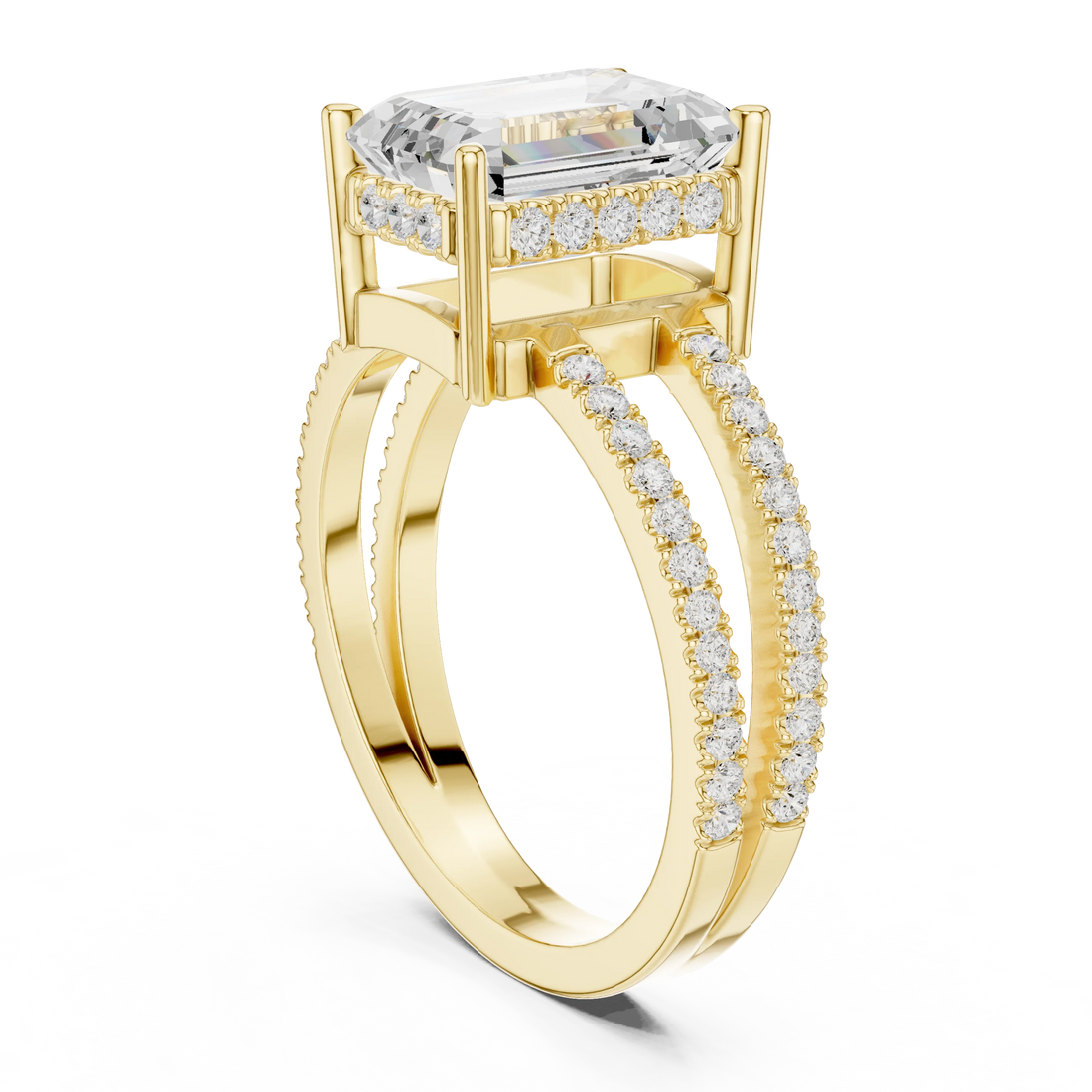 Emerald Cut Diamond Split Shank Engagement Ring