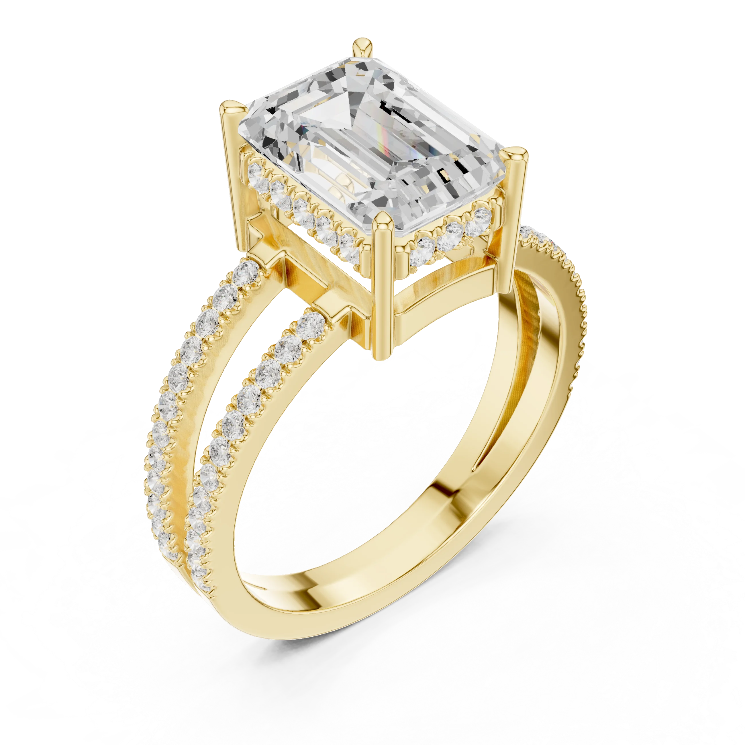 Emerald Cut Diamond Split Shank Engagement Ring