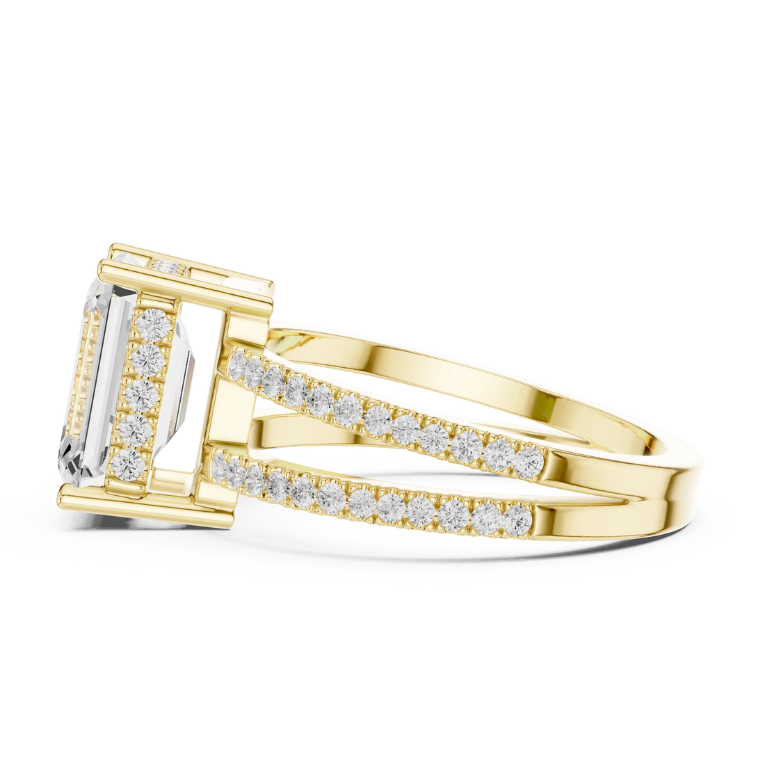 Emerald Cut Diamond Split Shank Engagement Ring