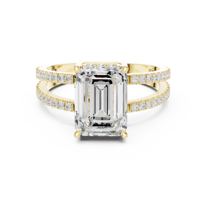 Emerald Cut Diamond Split Shank Engagement Ring