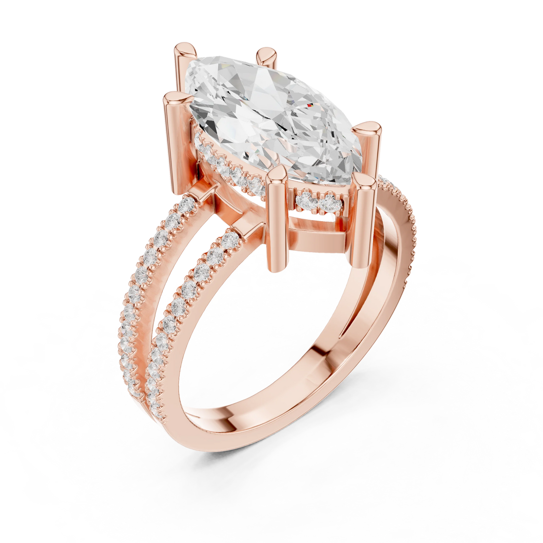 Marquise Cut Diamond Split Shank Engagement Ring
