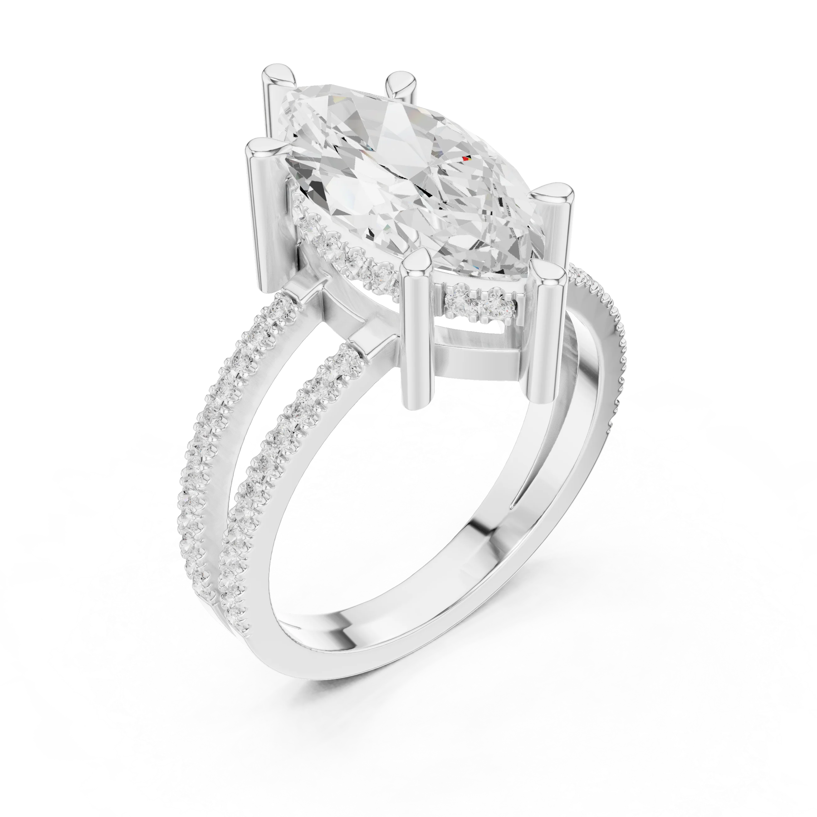 Marquise Cut Diamond Split Shank Engagement Ring