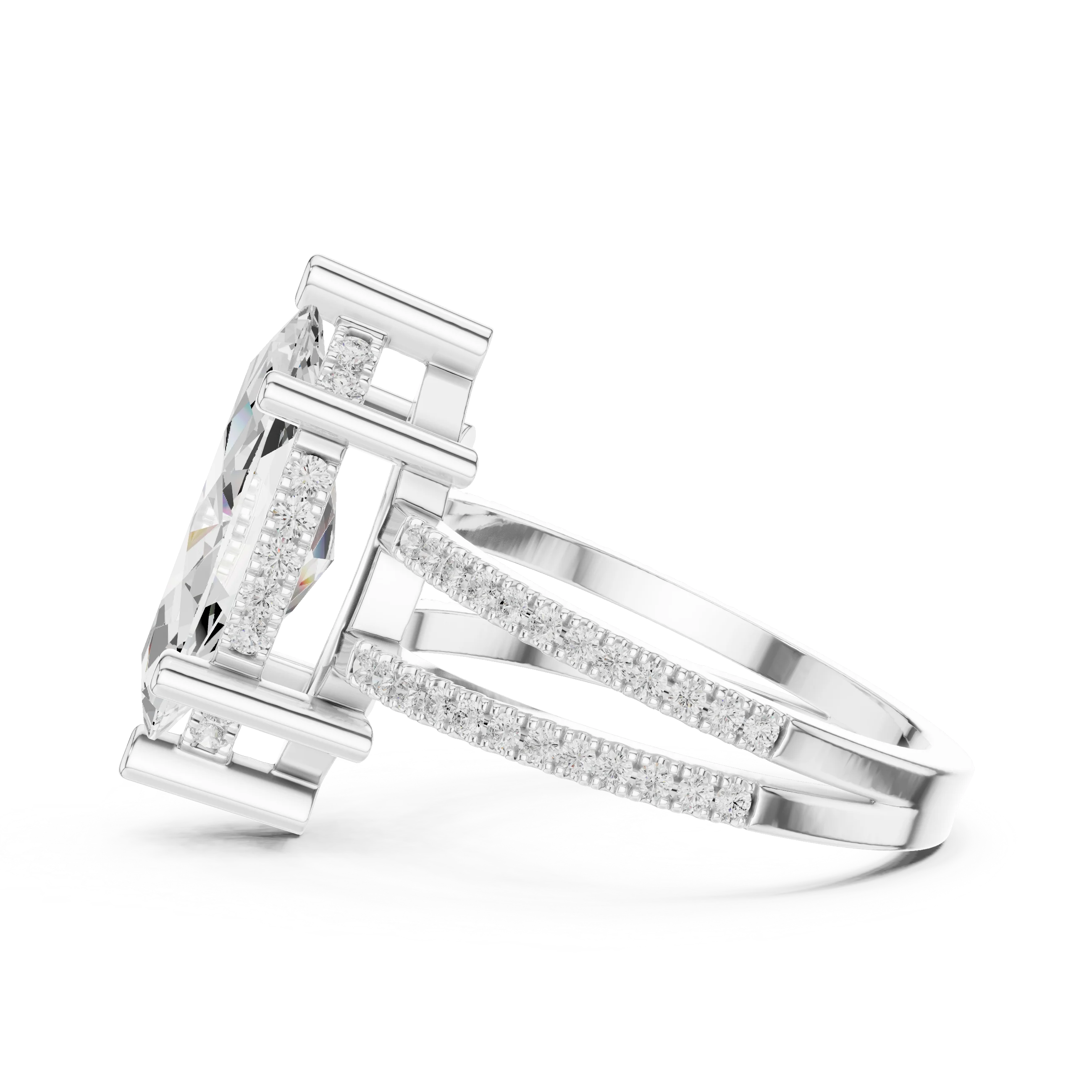 Marquise Cut Diamond Split Shank Engagement Ring