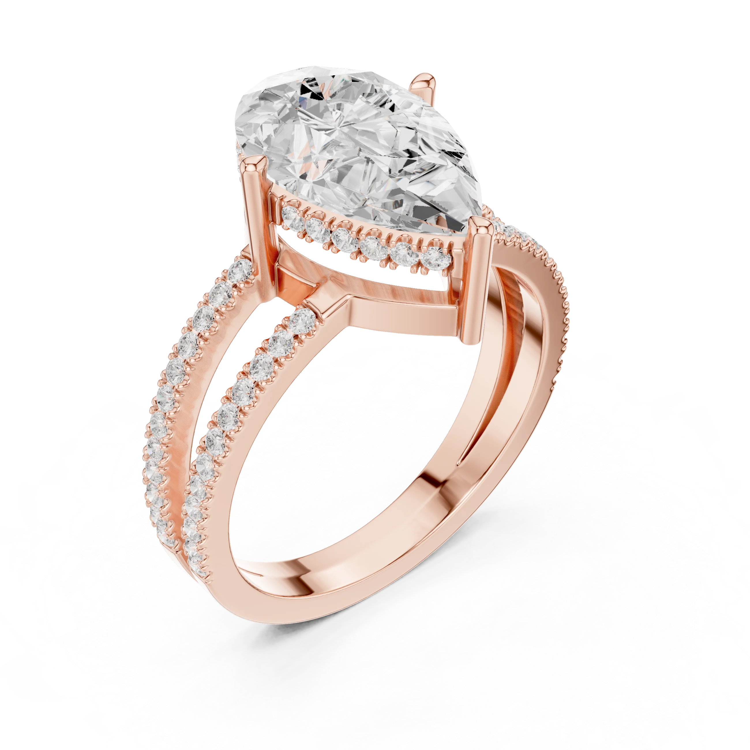 Pear Cut Diamond Split Shank Engagement Ring