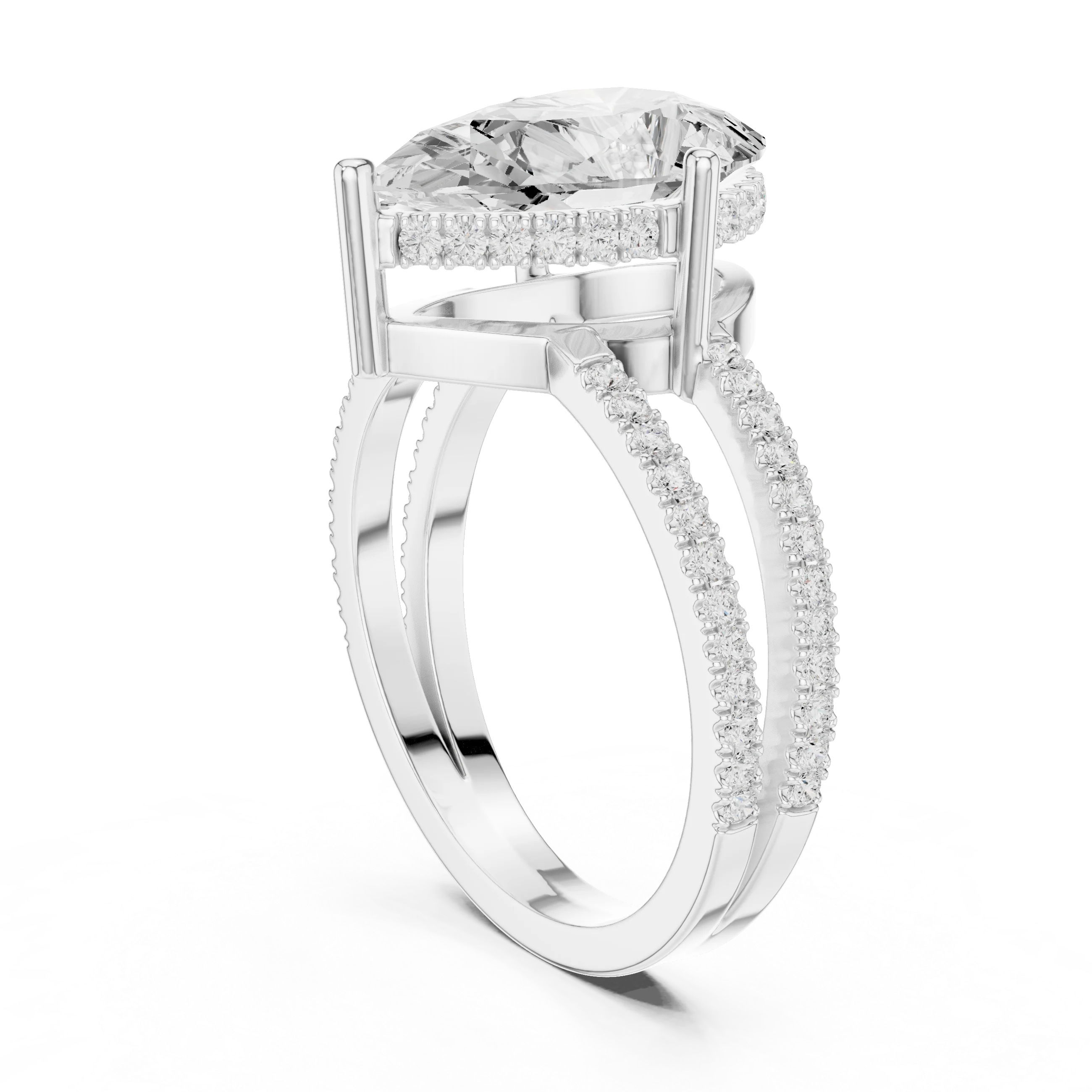 Pear Cut Diamond Split Shank Engagement Ring