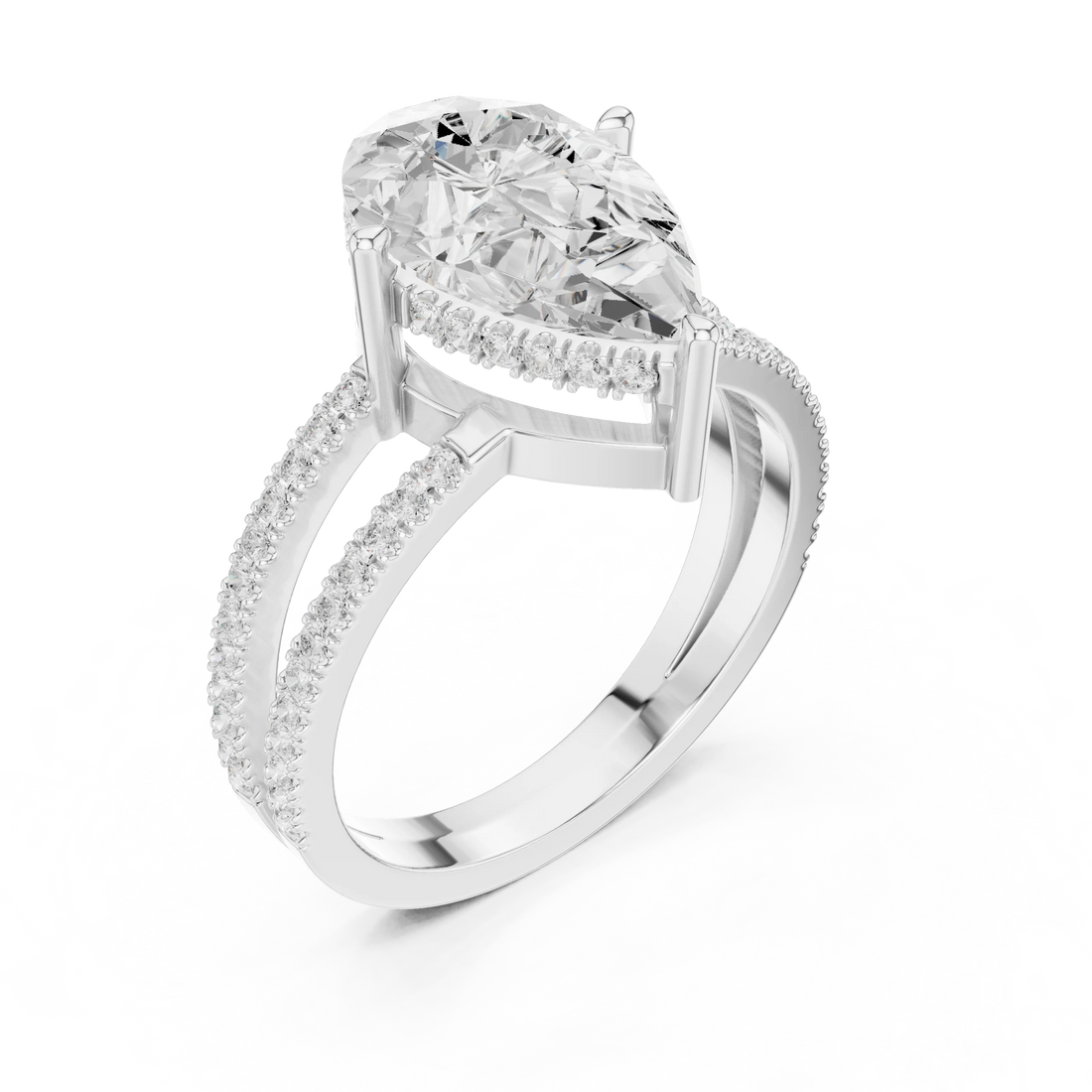 Pear Cut Diamond Split Shank Engagement Ring