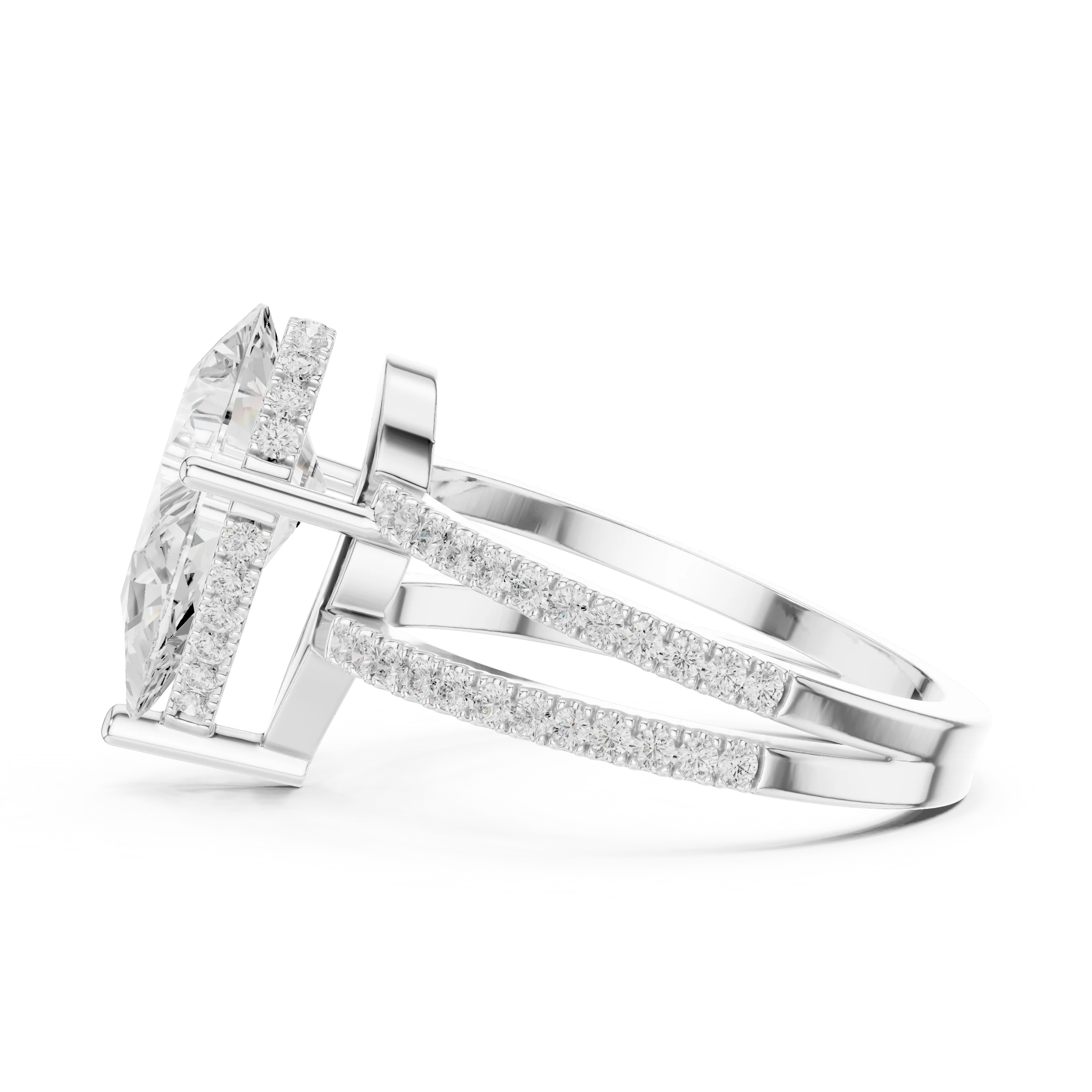 Pear Cut Diamond Split Shank Engagement Ring