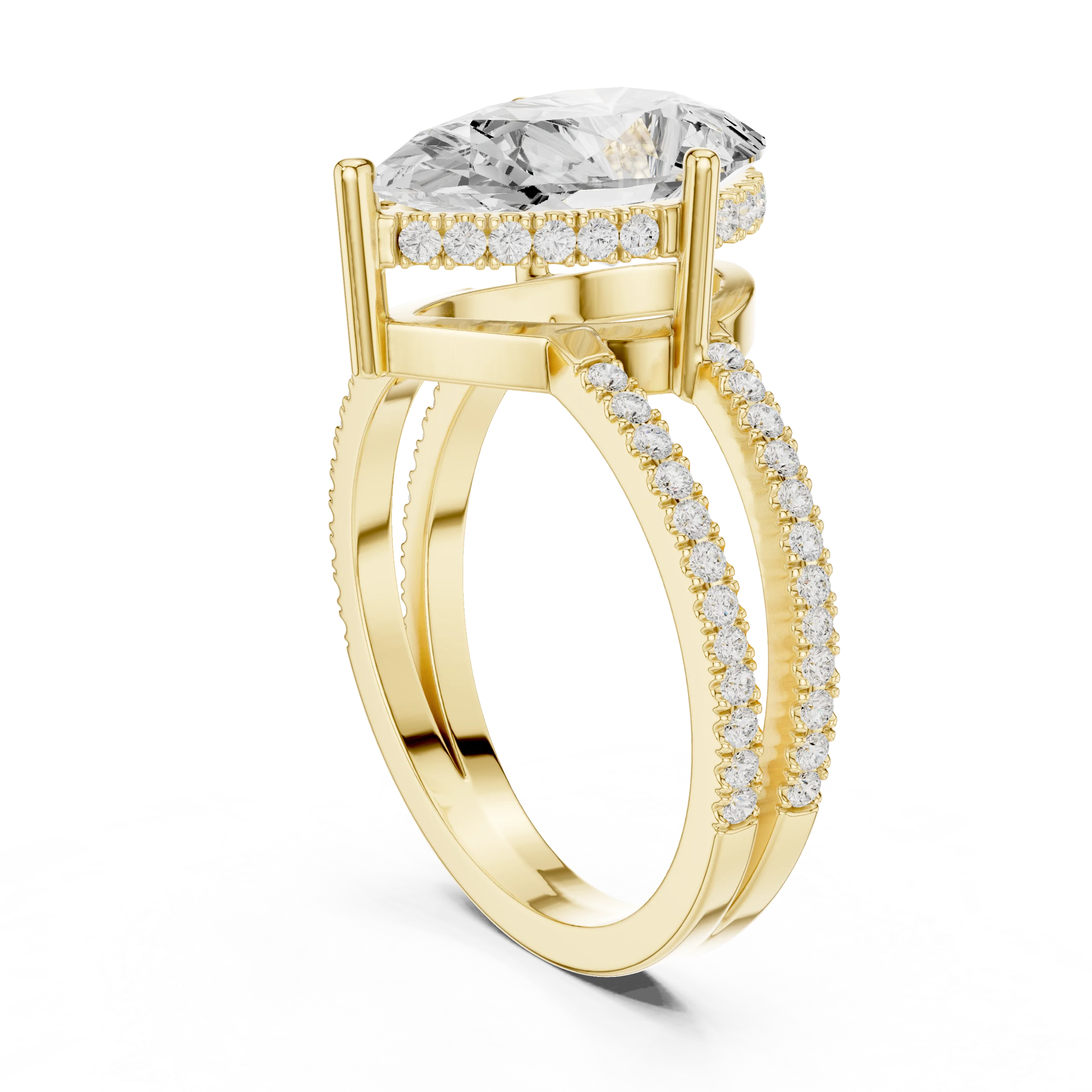Pear Cut Diamond Split Shank Engagement Ring