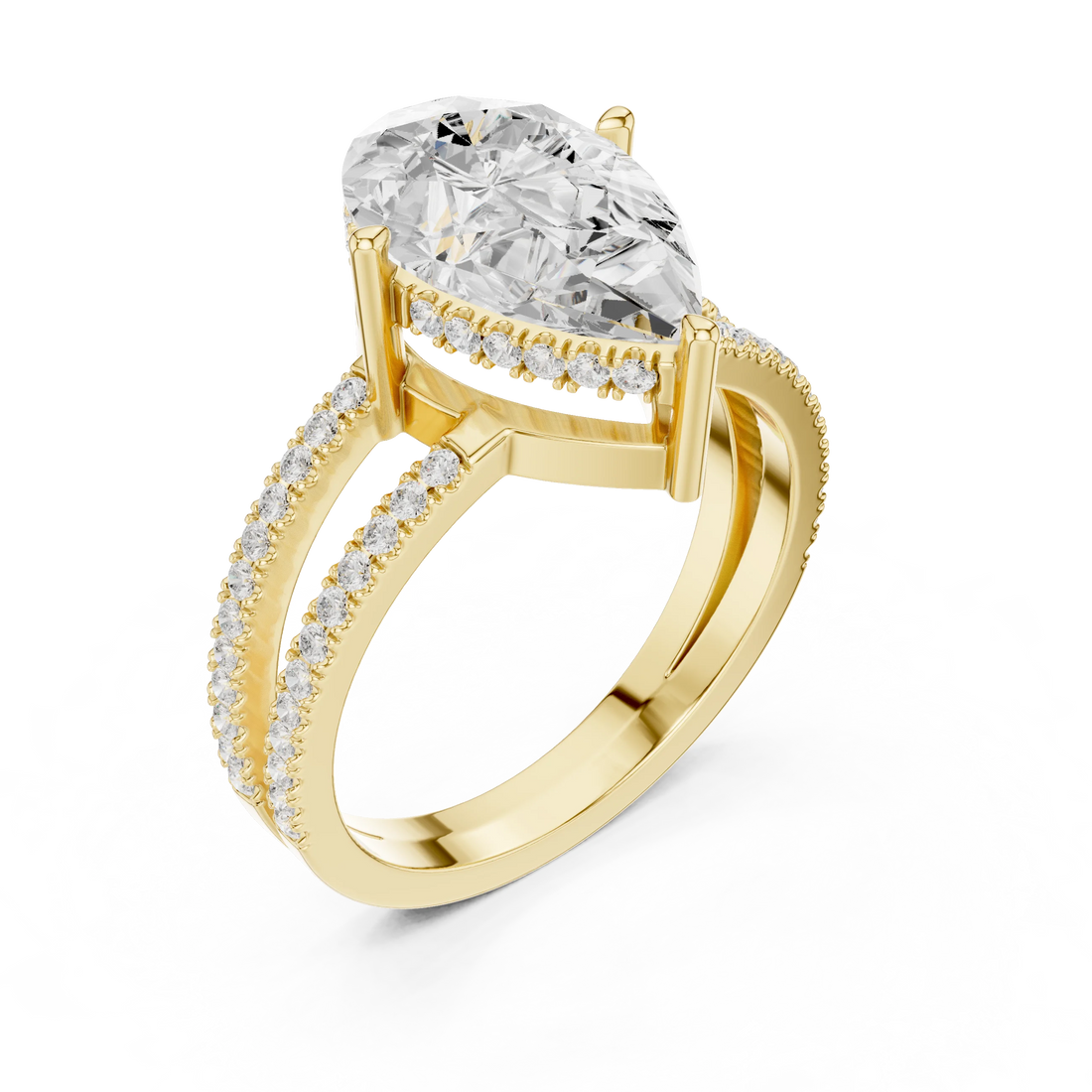 Pear Cut Diamond Split Shank Engagement Ring