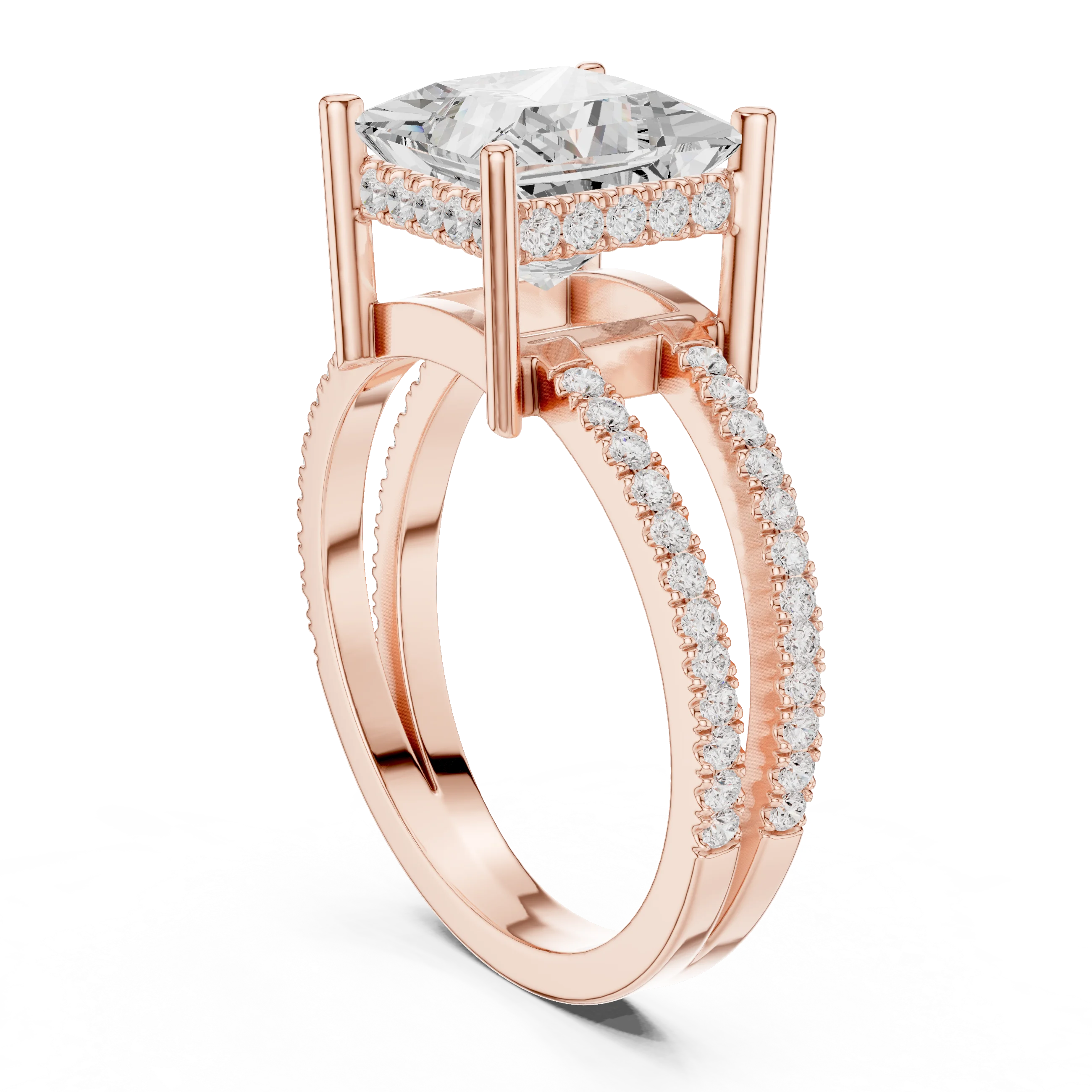 Princess Cut Diamond Split Shank Engagement Ring