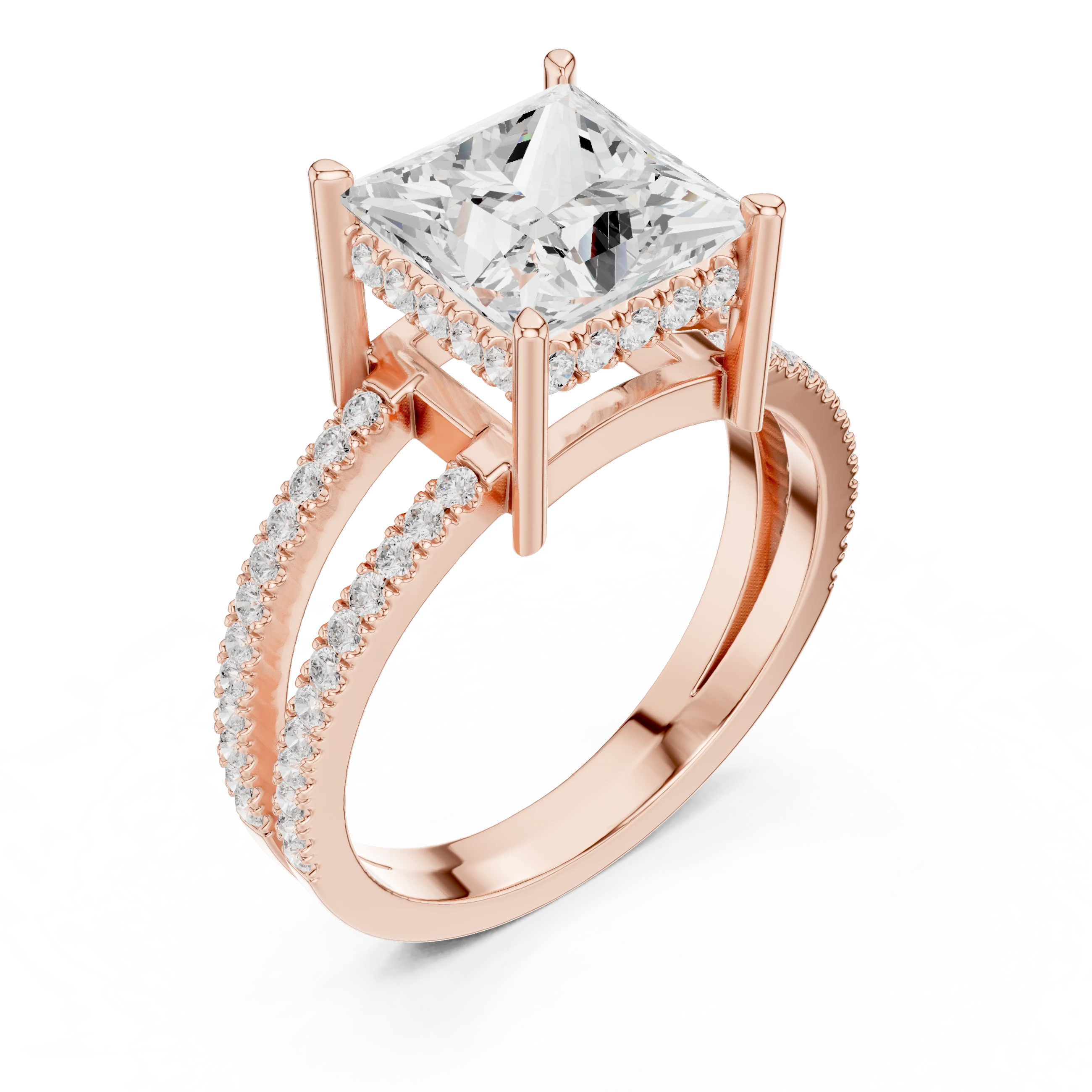 Princess Cut Diamond Split Shank Engagement Ring