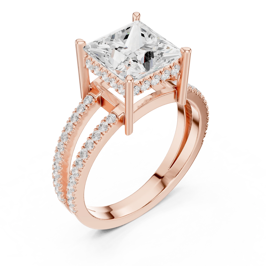 Princess Cut Diamond Split Shank Engagement Ring