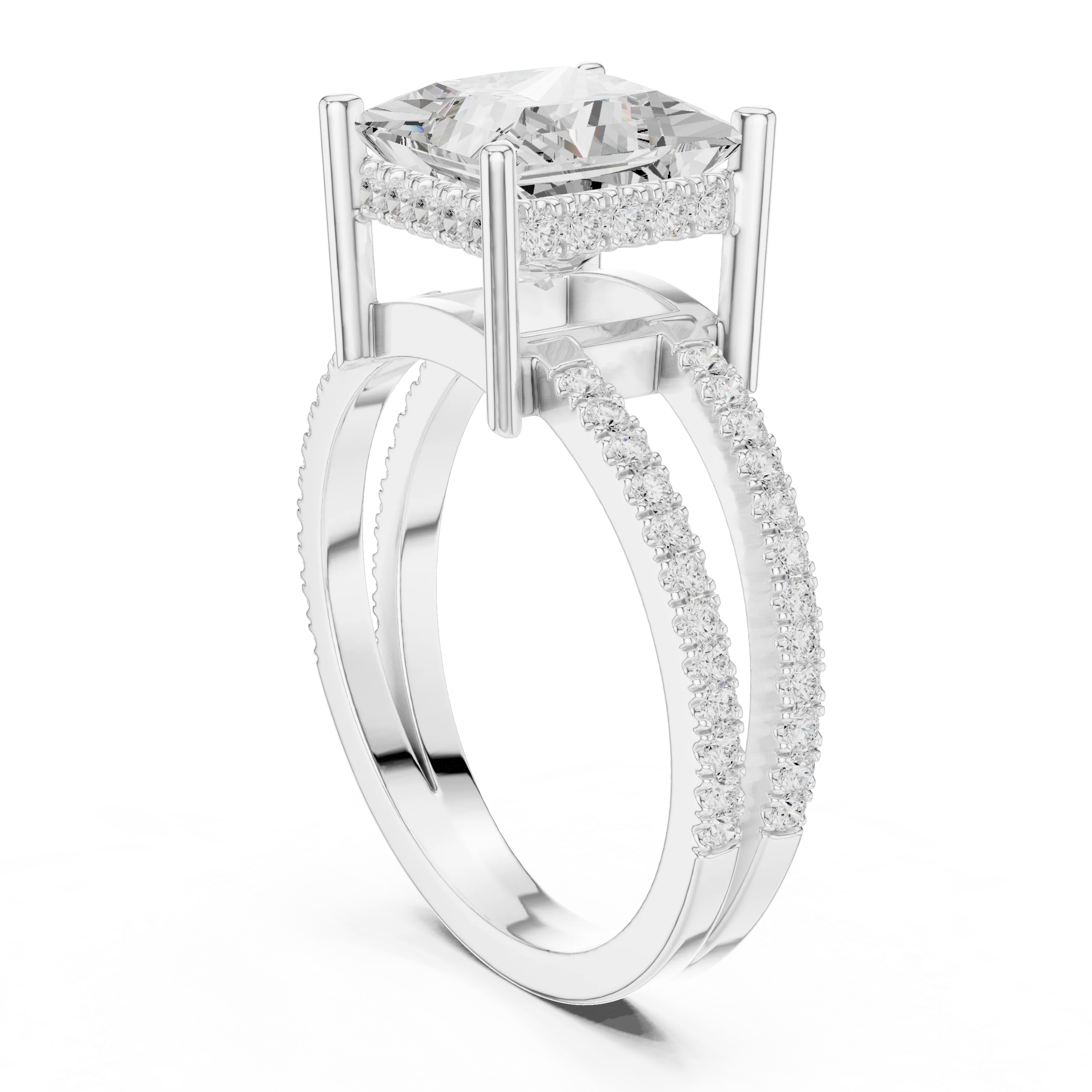 Princess Cut Diamond Split Shank Engagement Ring