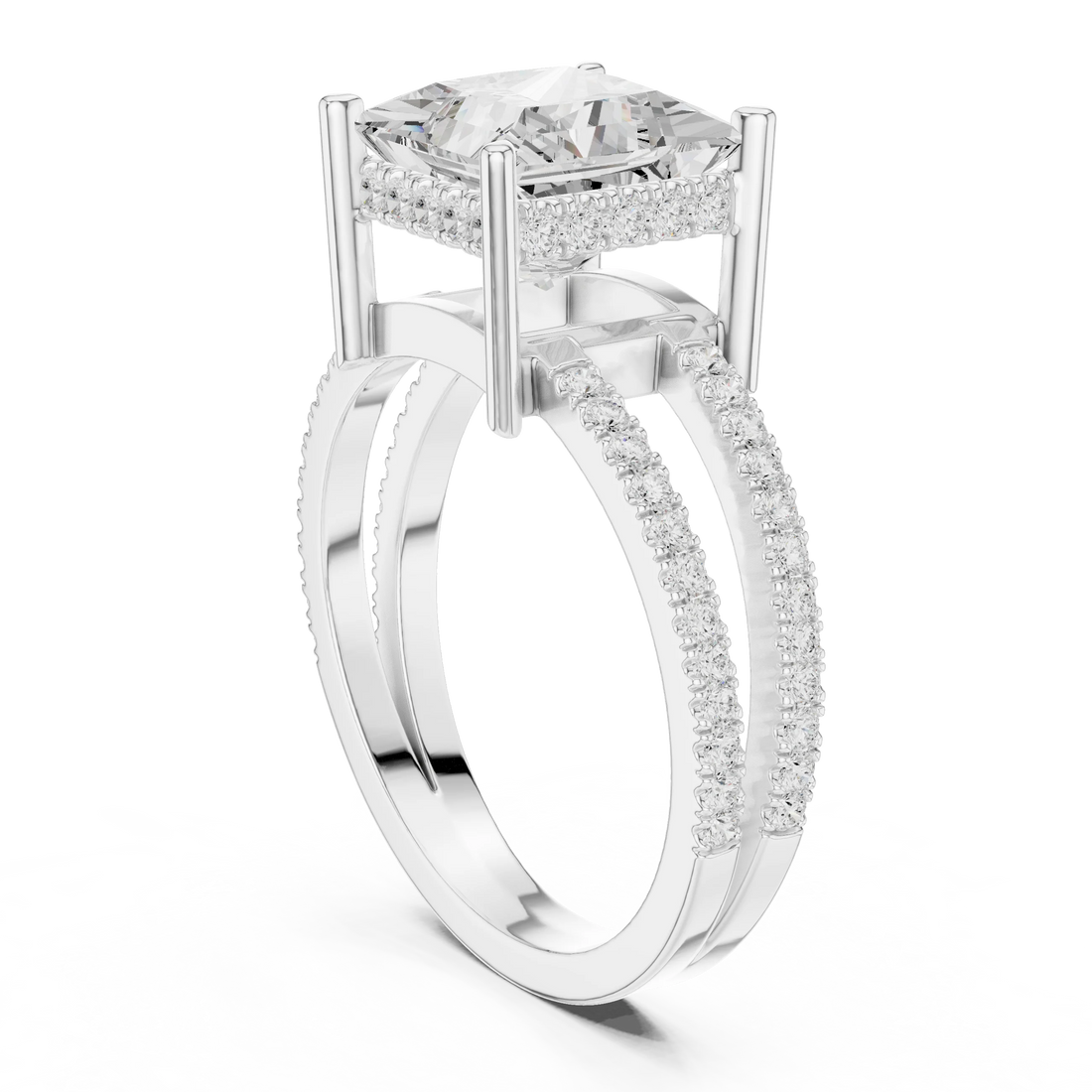 Princess Cut Diamond Split Shank Engagement Ring