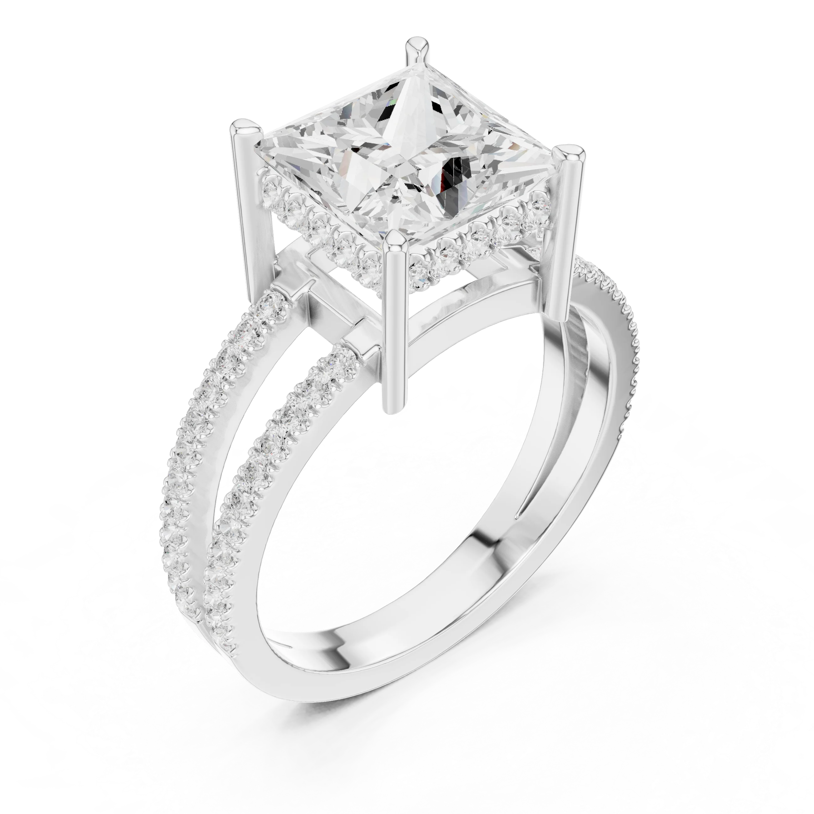 Princess Cut Diamond Split Shank Engagement Ring