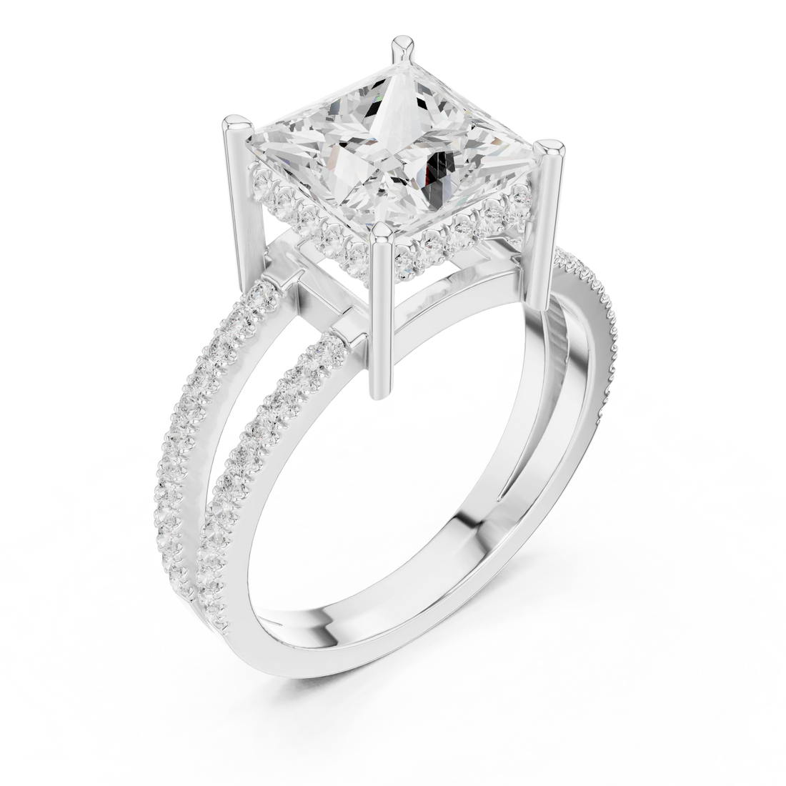 Princess Cut Diamond Split Shank Engagement Ring