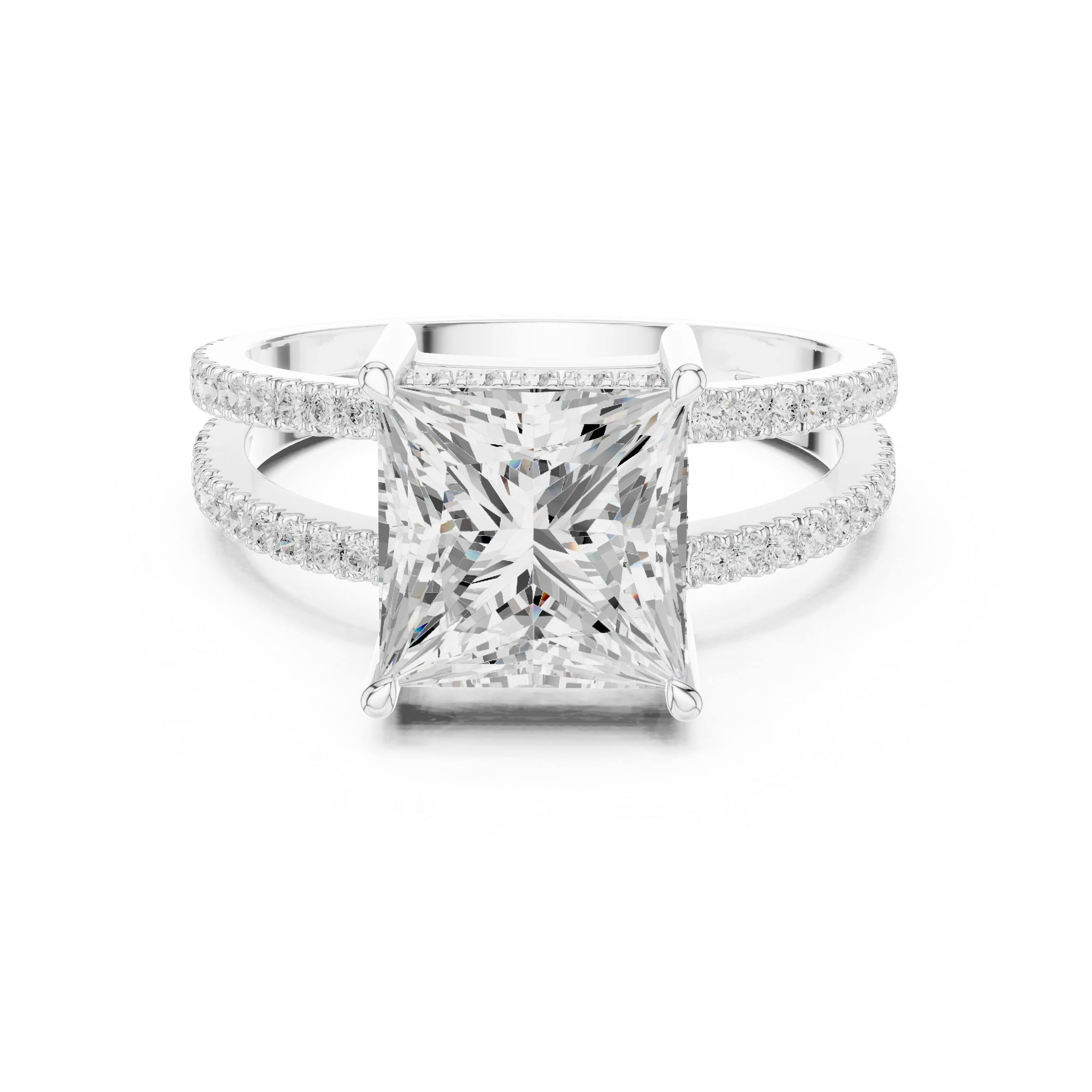 Princess Cut Diamond Split Shank Engagement Ring
