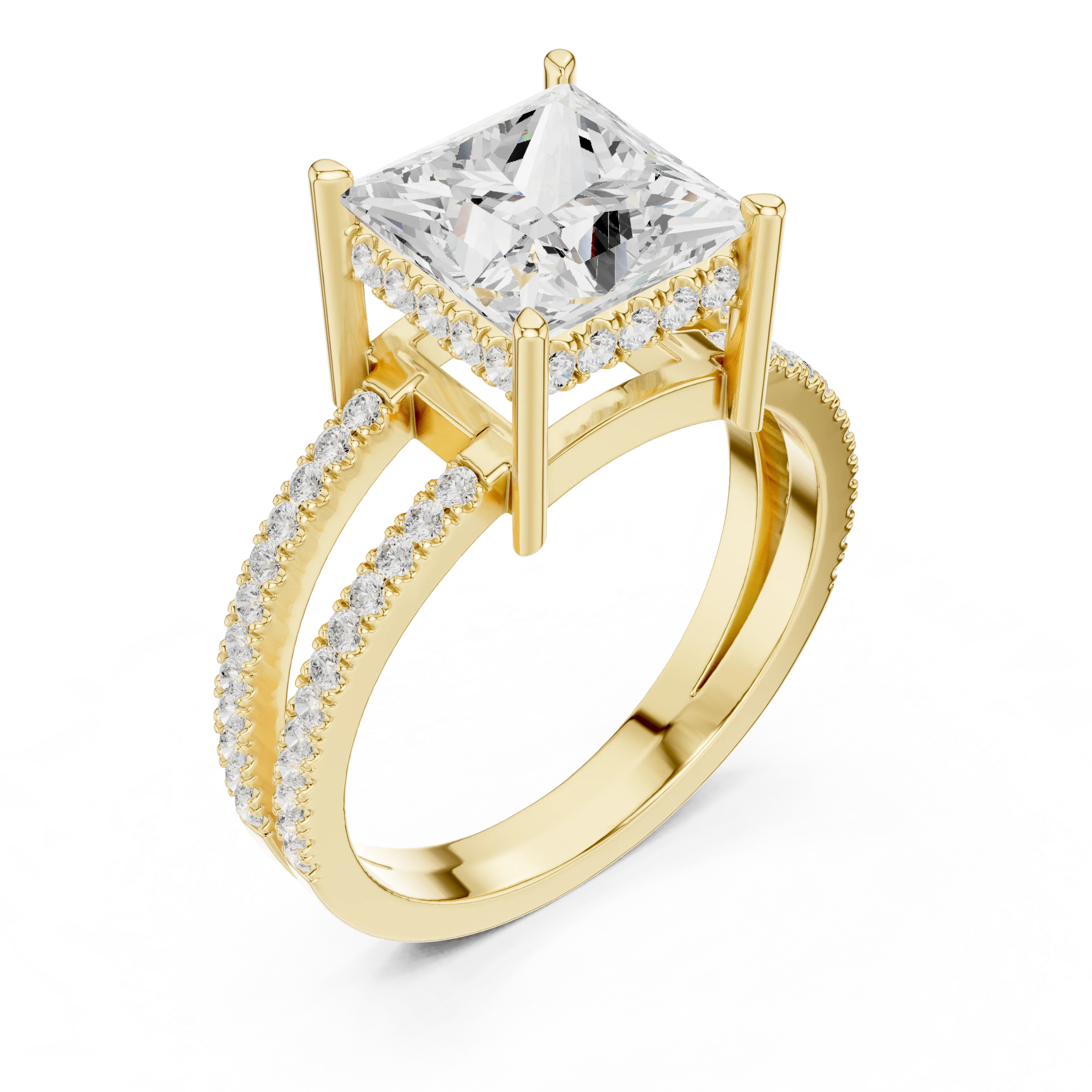 Princess Cut Diamond Split Shank Engagement Ring