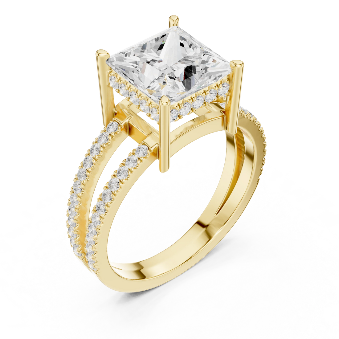 Princess Cut Diamond Split Shank Engagement Ring
