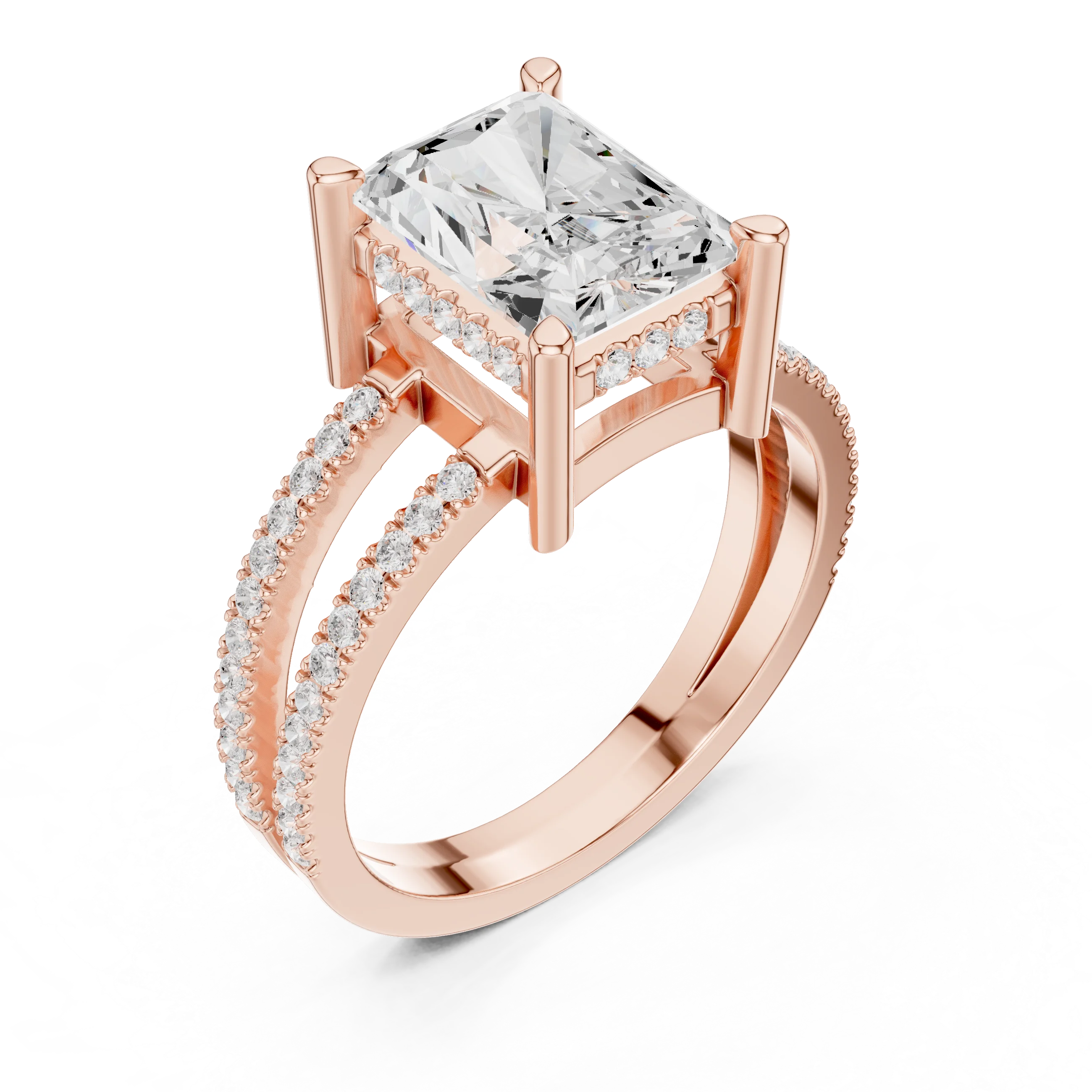 Radiant Cut Diamond Split Shank Engagement Ring