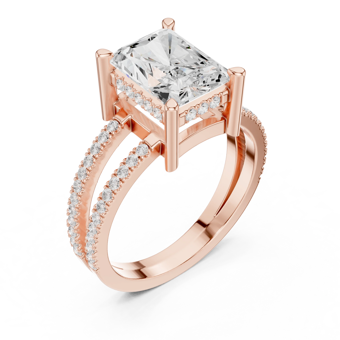 Radiant Cut Diamond Split Shank Engagement Ring